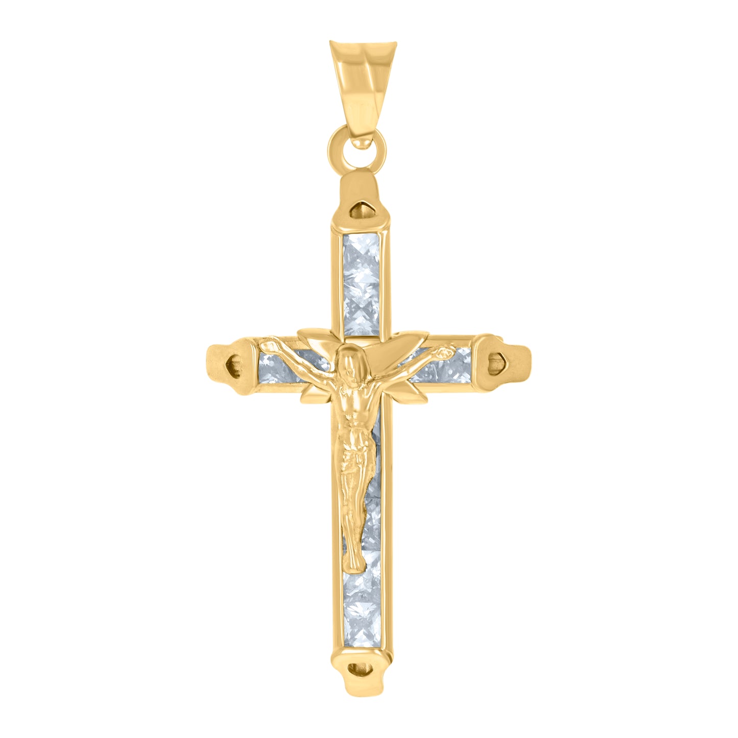 10kt Yellow Gold Mens Women Princess Cut Cubic Zirconia Cubic-Zirconia Crucifix Cross Religious Charm Pendant