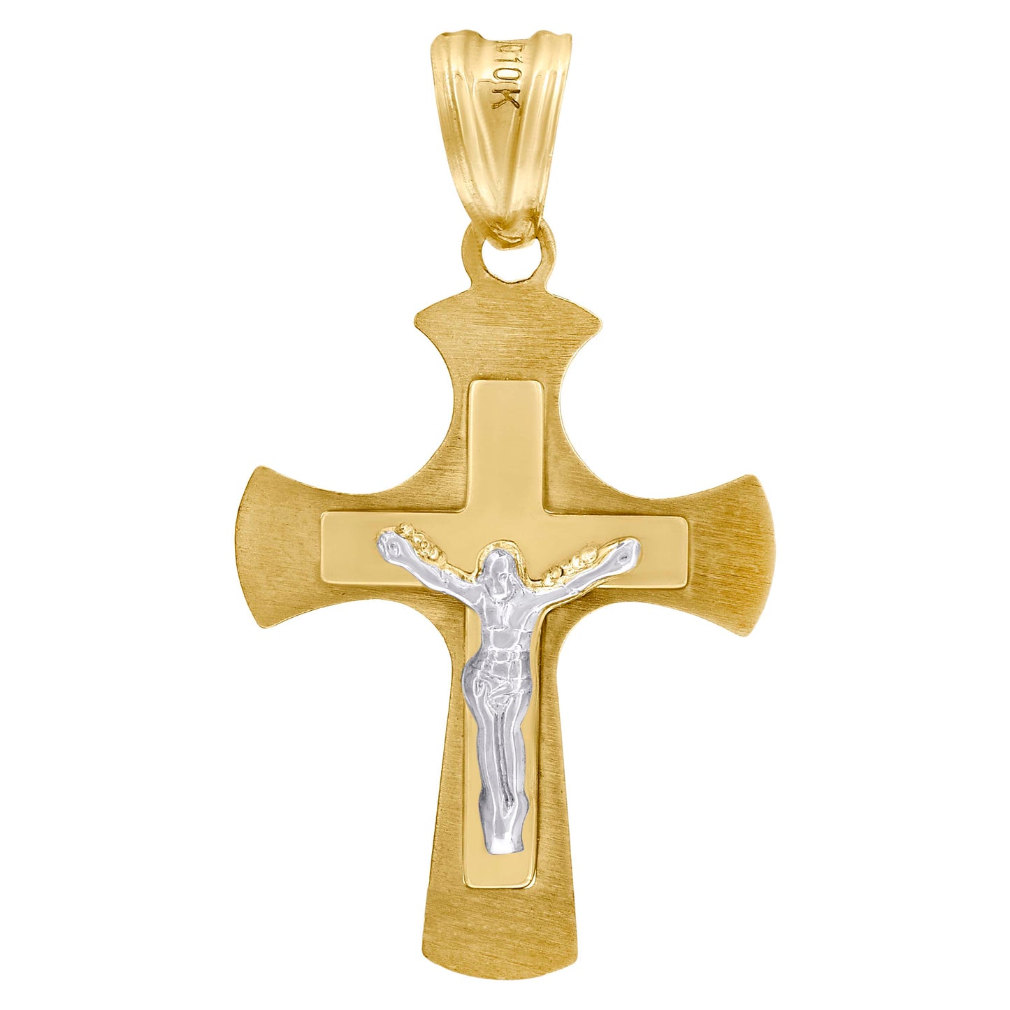 10kt Two-Tone Gold Unisex Crucifix Cross Religious Charm Pendant