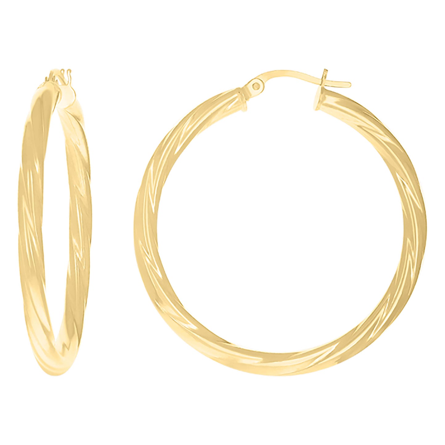 10k Yellow Gold Womens Twisted Tube 30mm X 3mm Hinged Hoops Huggies