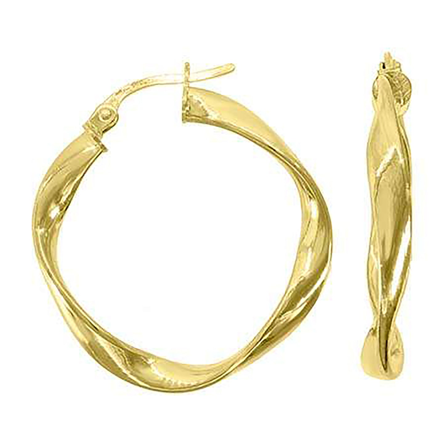 10k Yellow Gold Womens Twisted 3mm X 20mm Hinged Hoops Huggies