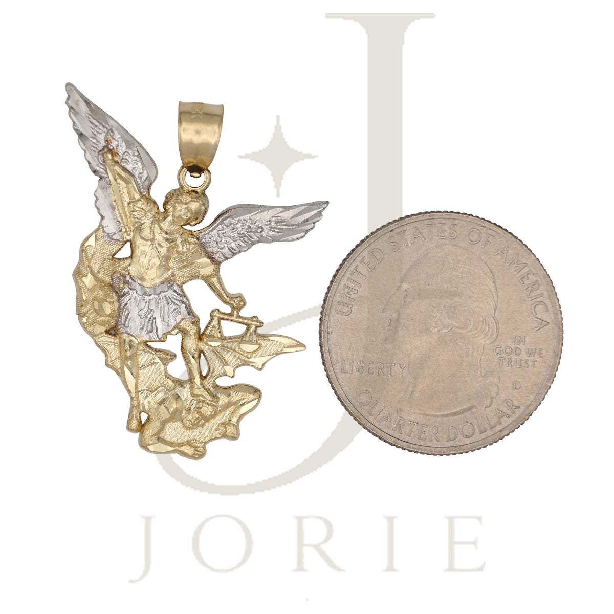 10k Two Tone Gold Mens Saints St. Michael Religious Charm Pendant