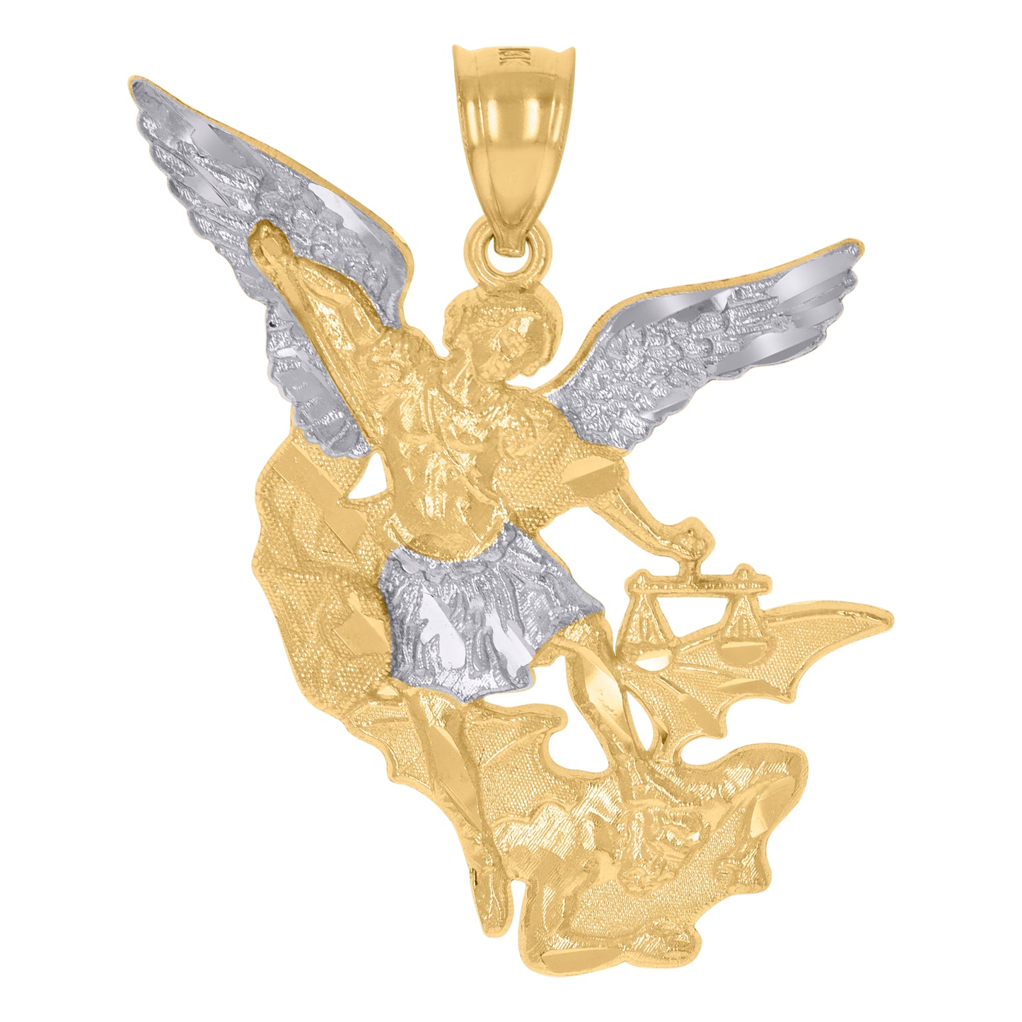 10k Two Tone Gold Mens Saints St. Michael Religious Charm Pendant
