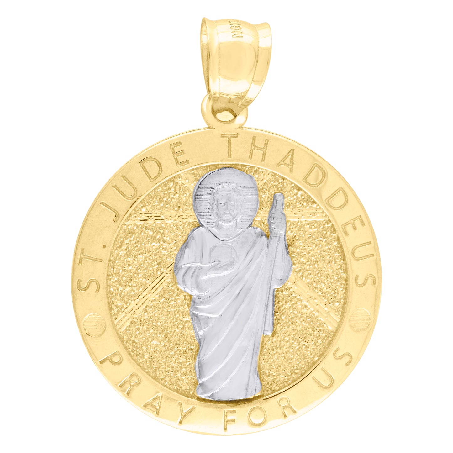10kt Two-Tone Gold Unisex Thaddeus Pray For Us St. Jude Religious Pendant