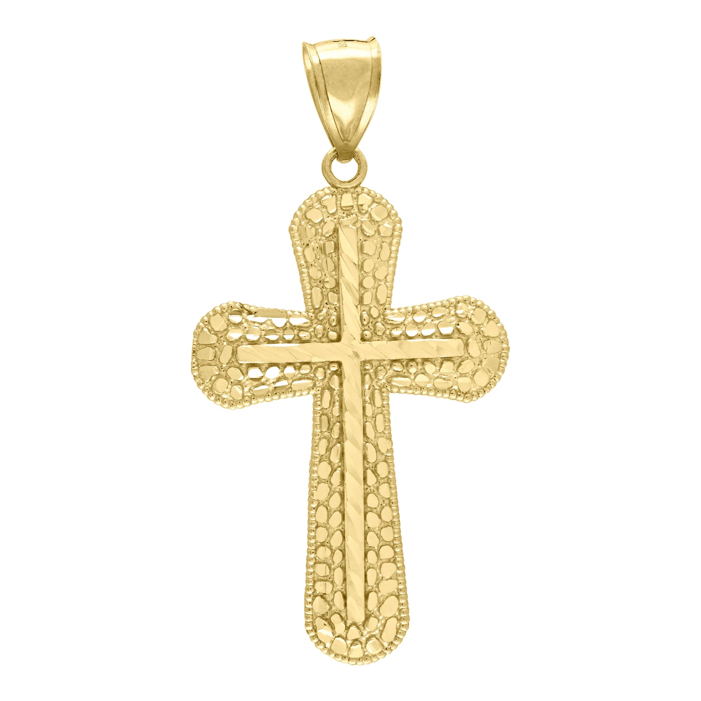 10kt Yellow Gold Mens Nugget Cross Religious Charm Pendant