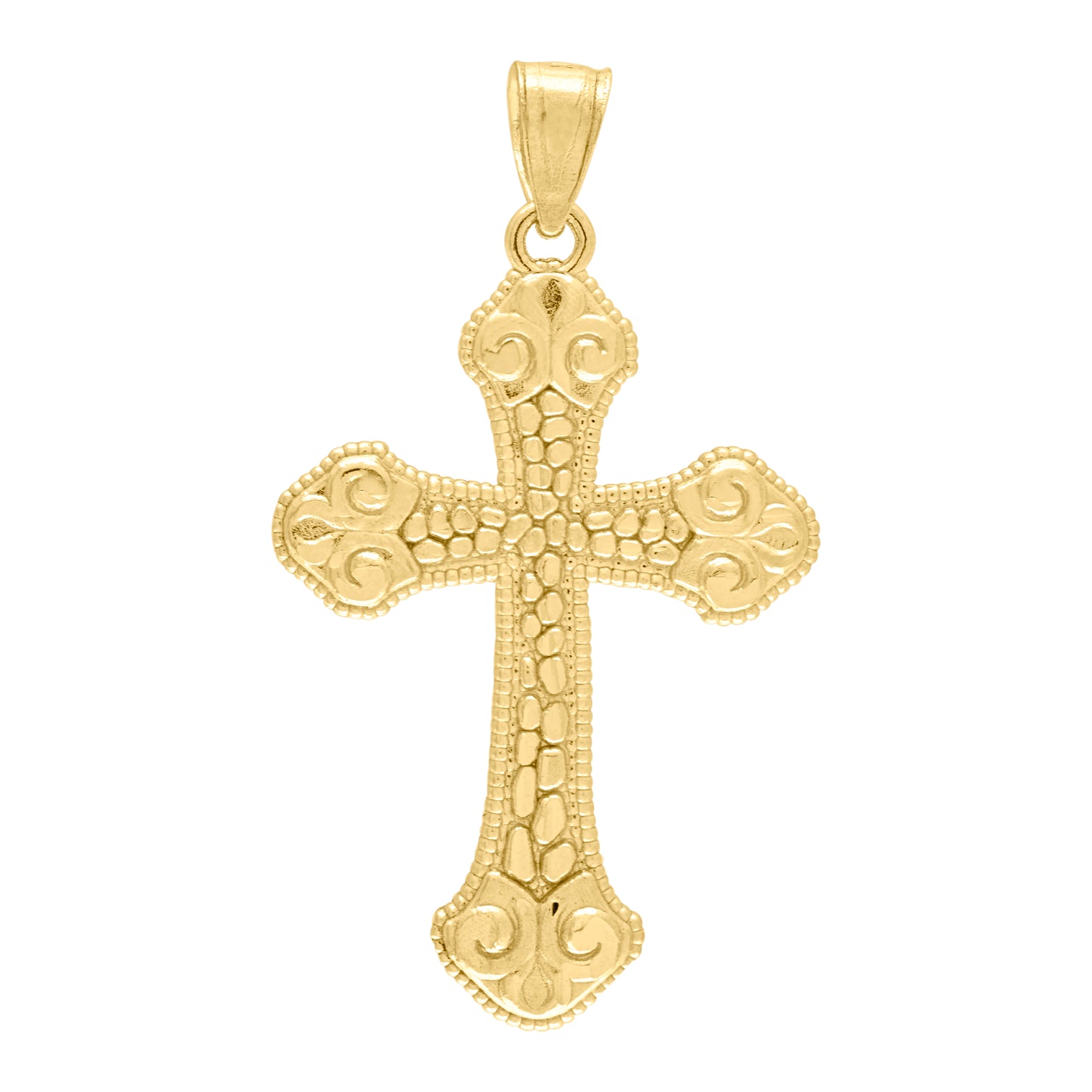 10kt Yellow Gold Mens Nugget Cross Religious Charm Pendant