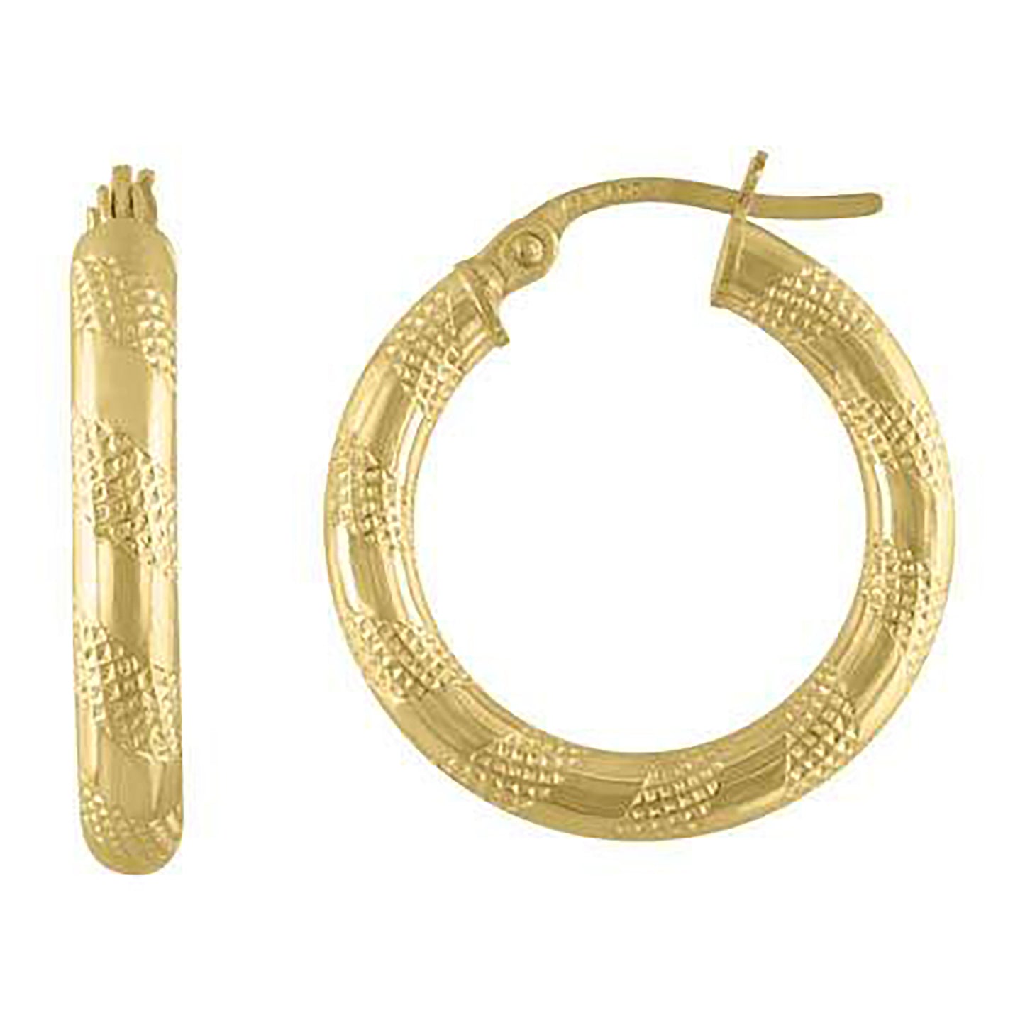 10k Yellow Gold Womens Textured 3mm X 15mm Hinged Hoops Huggies