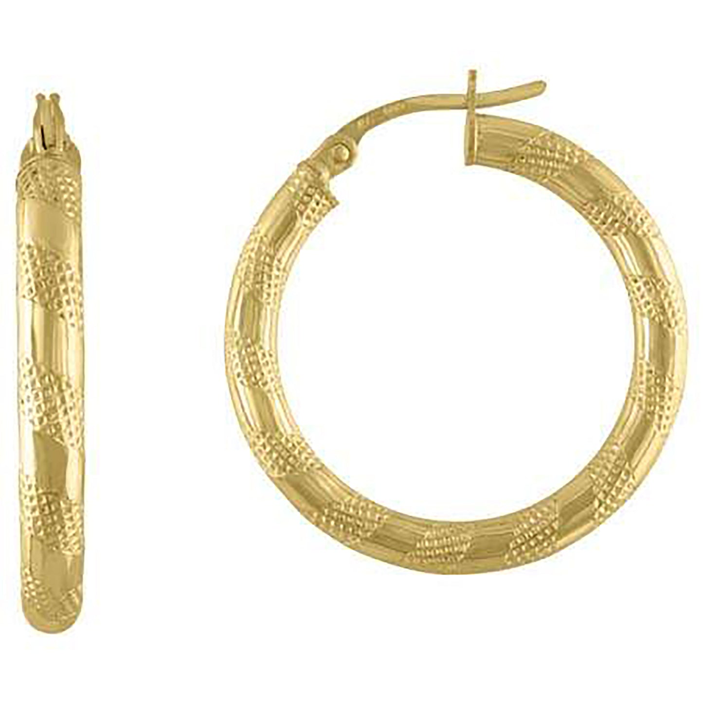 10k Yellow Gold Womens Textured 3mm X 20mm Hinged Hoops Huggies