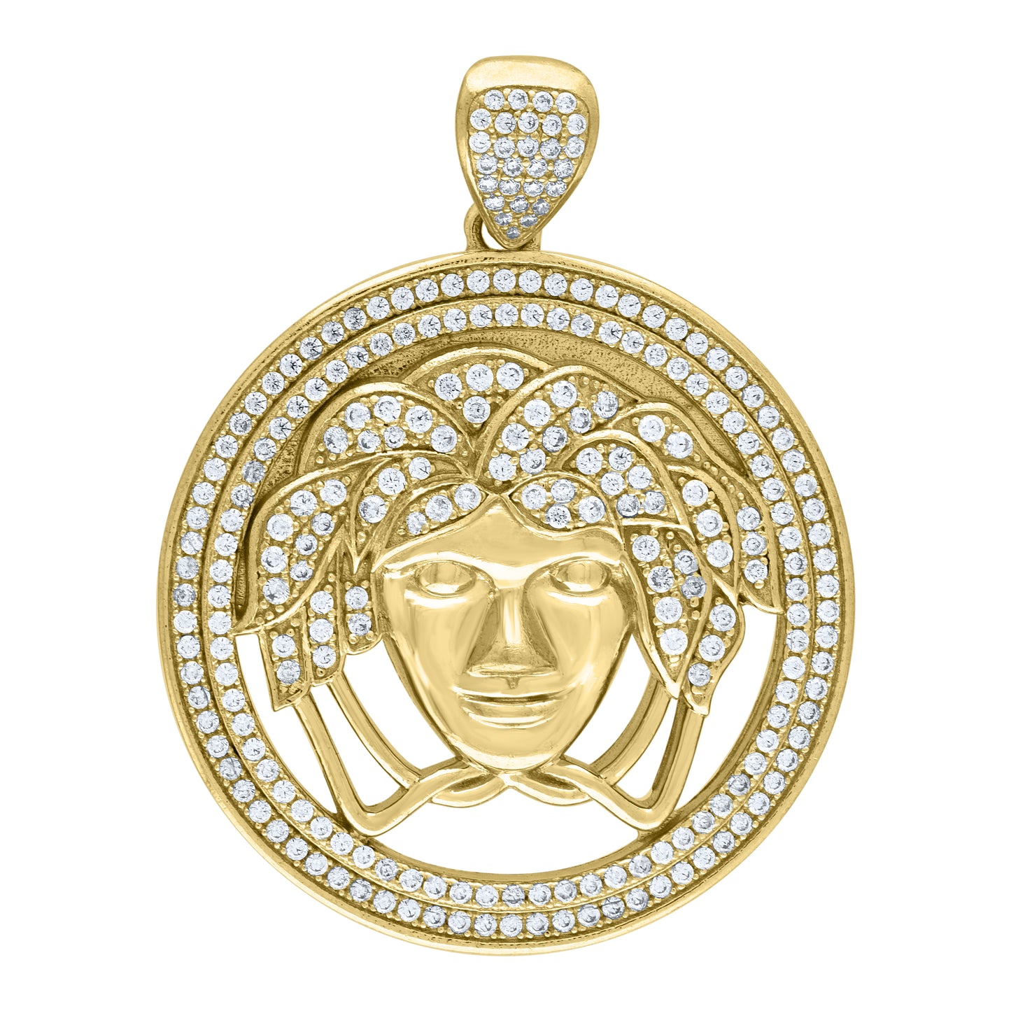 10k Yellow Gold Mens Cubic Zirconia Medusa Egyptian Fashion Charm Pendant