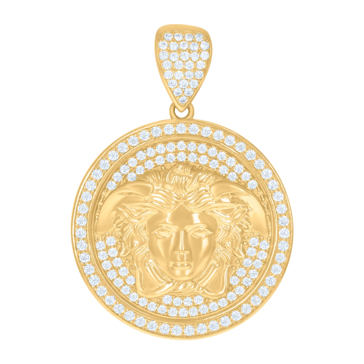 10k Yellow Gold Mens Cubic Zirconia Medusa Egyptian Fashion Charm Pendant