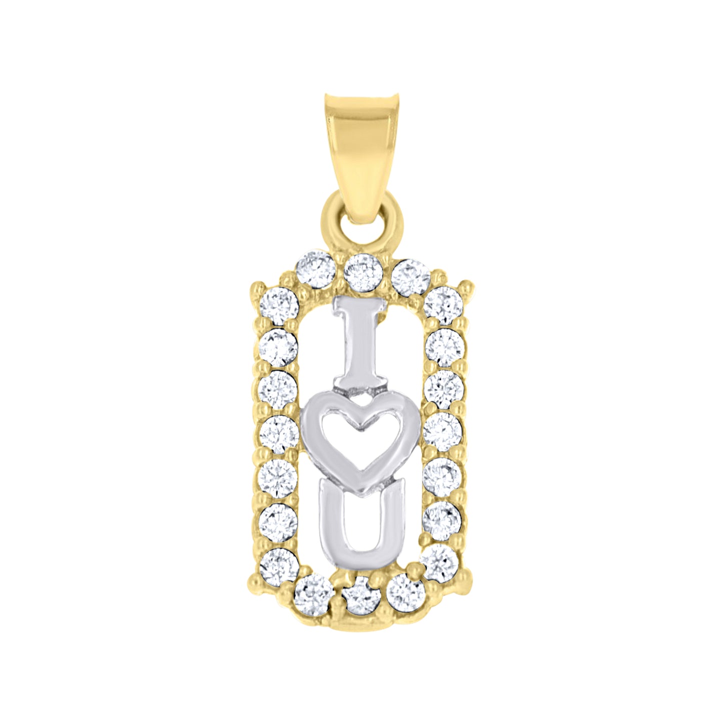 10k Two Tone Gold Womens Cubic Zirconia I Love You Charm Pendant