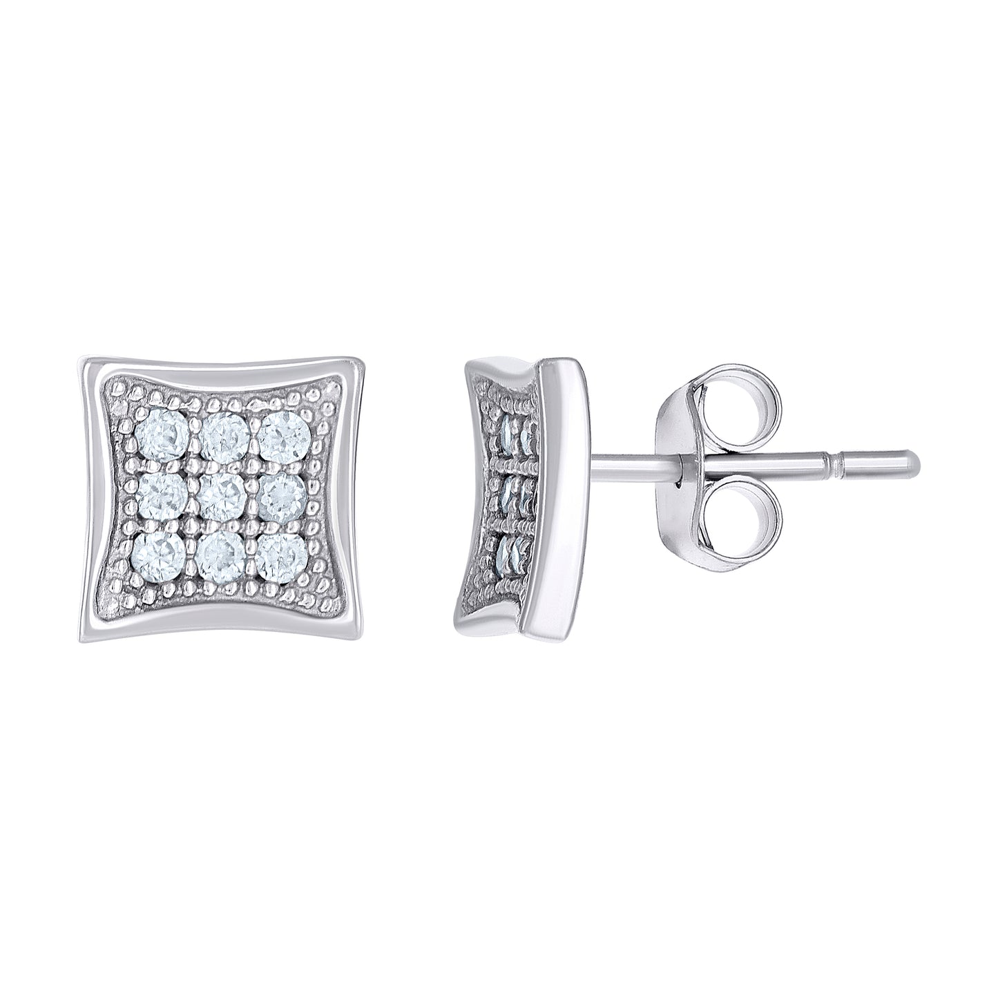 10k White Gold Womens CZ Concave Square Push Back Stud Earrings