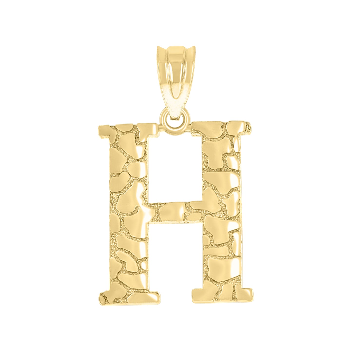 10k Yellow Gold Unisex Nugget Initial H Charm Pendant
