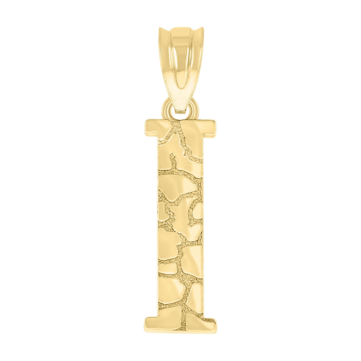 10k Yellow Gold Unisex Nugget Initial I Charm Pendant