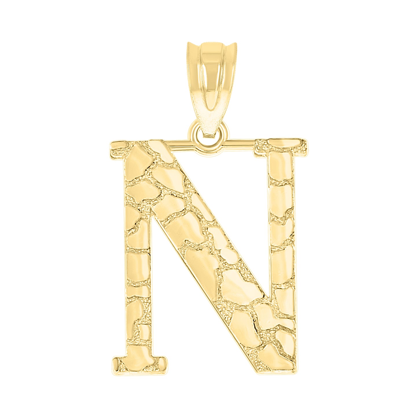 10k Yellow Gold Unisex Nugget Initial N Charm Pendant