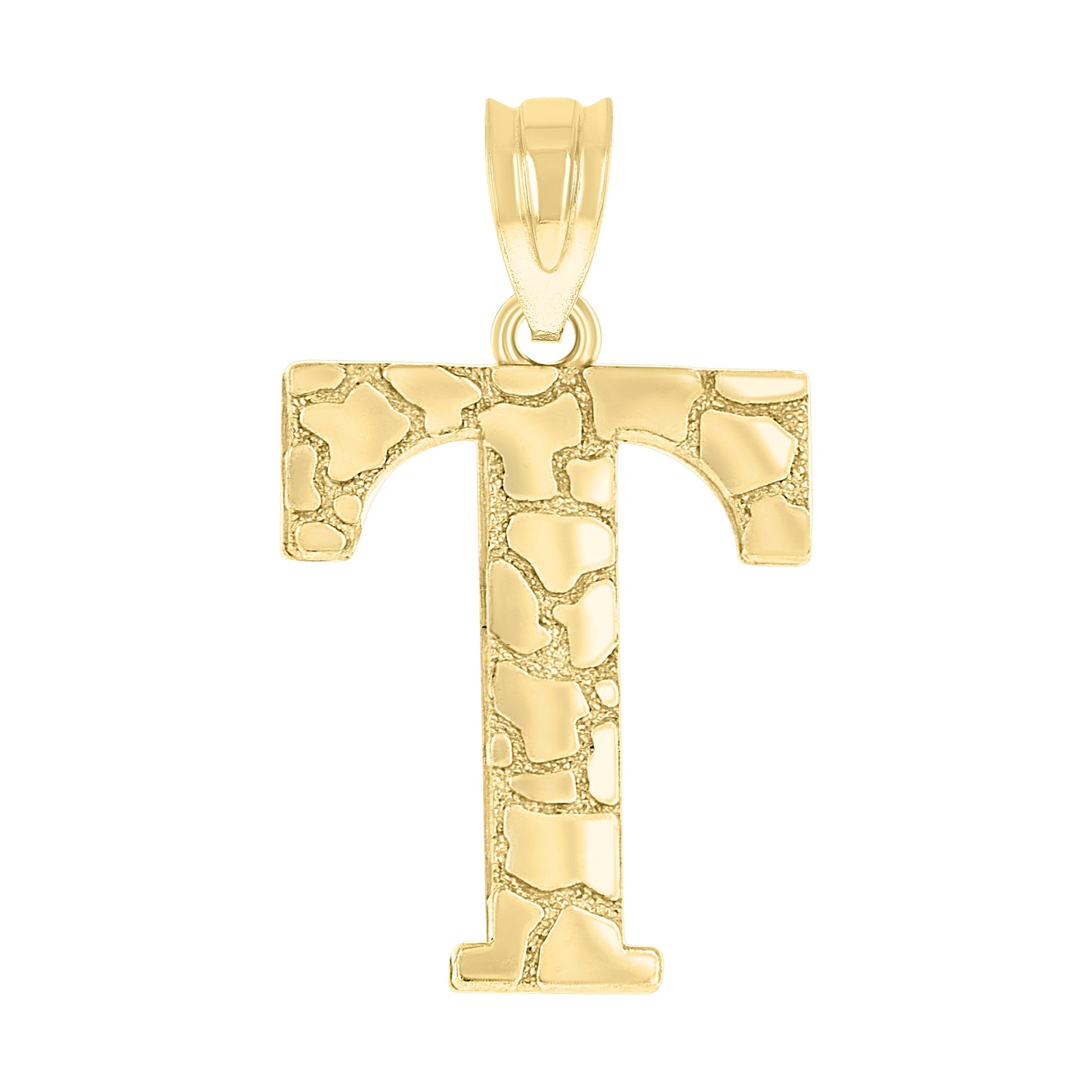 10k Yellow Gold Unisex Nugget Initial T Charm Pendant