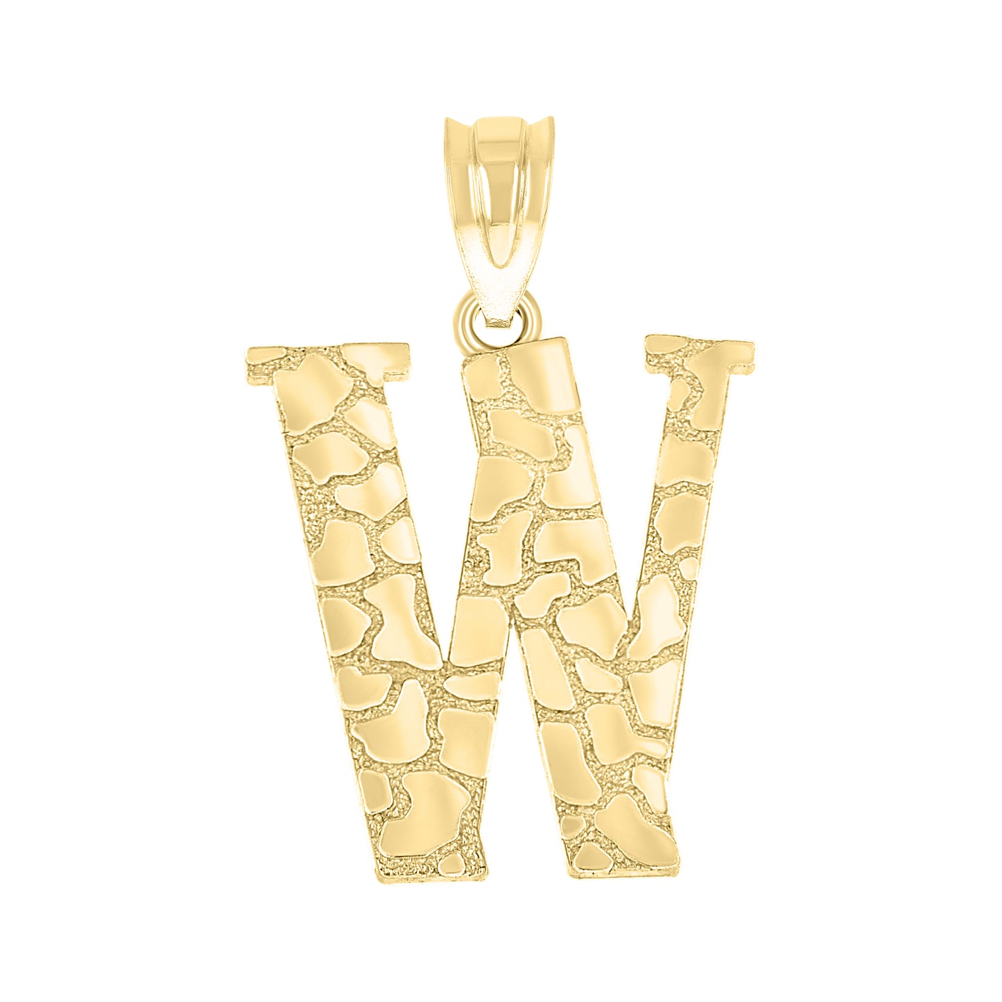 10k Yellow Gold Unisex Nugget Initial W Charm Pendant