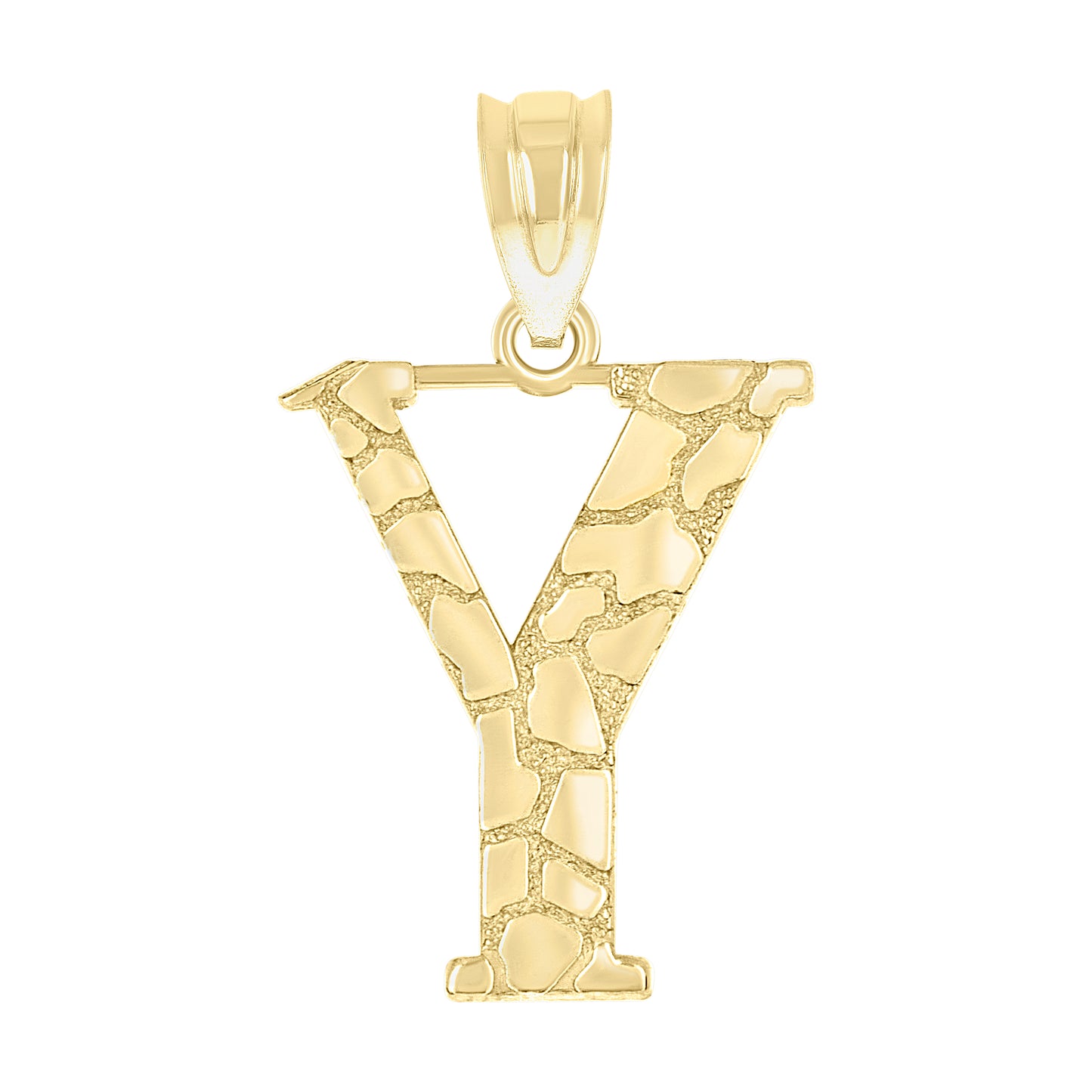 10k Yellow Gold Unisex Nugget Initial Y Charm Pendant