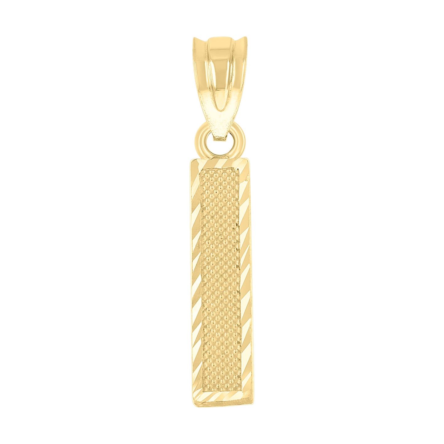 10k Yellow Gold Unisex Textured Initial Letter I Charm Pendant