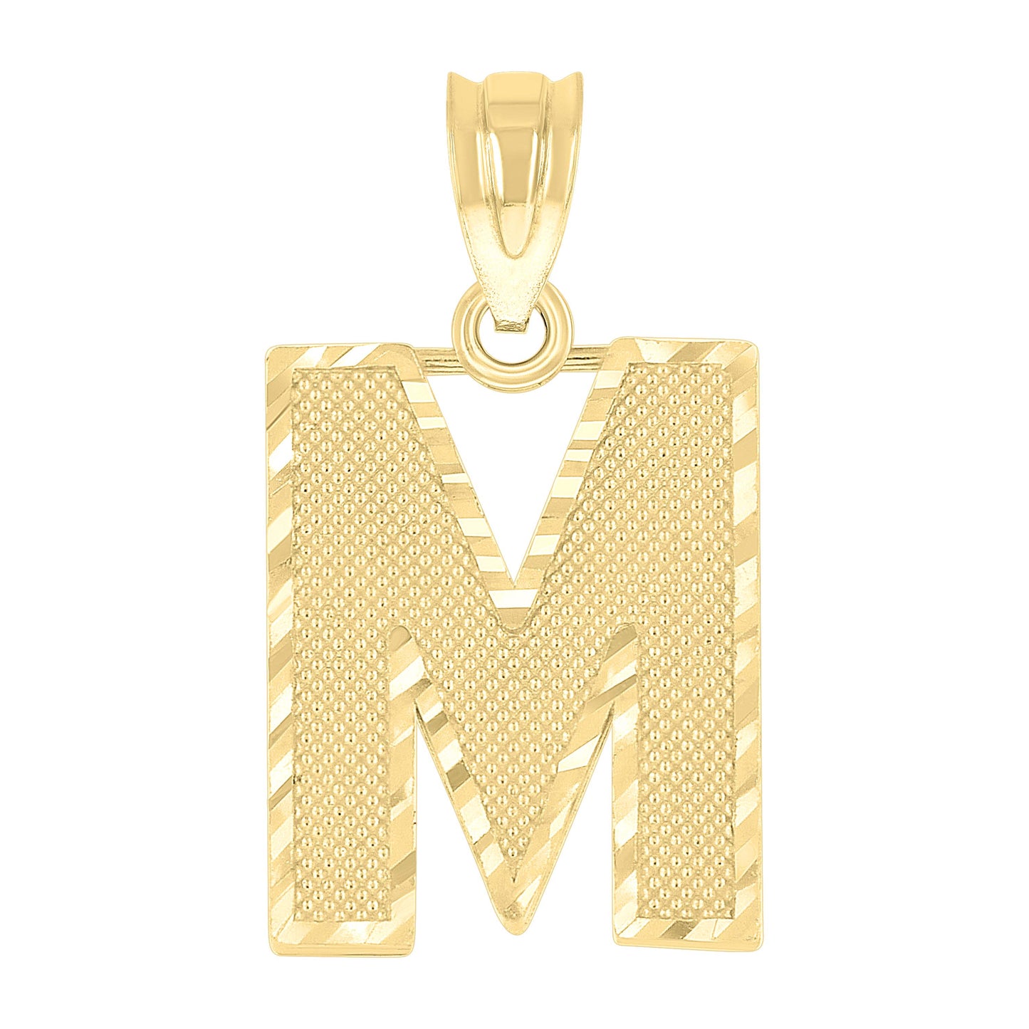 10k Yellow Gold Unisex Textured Initial Letter M Charm Pendant