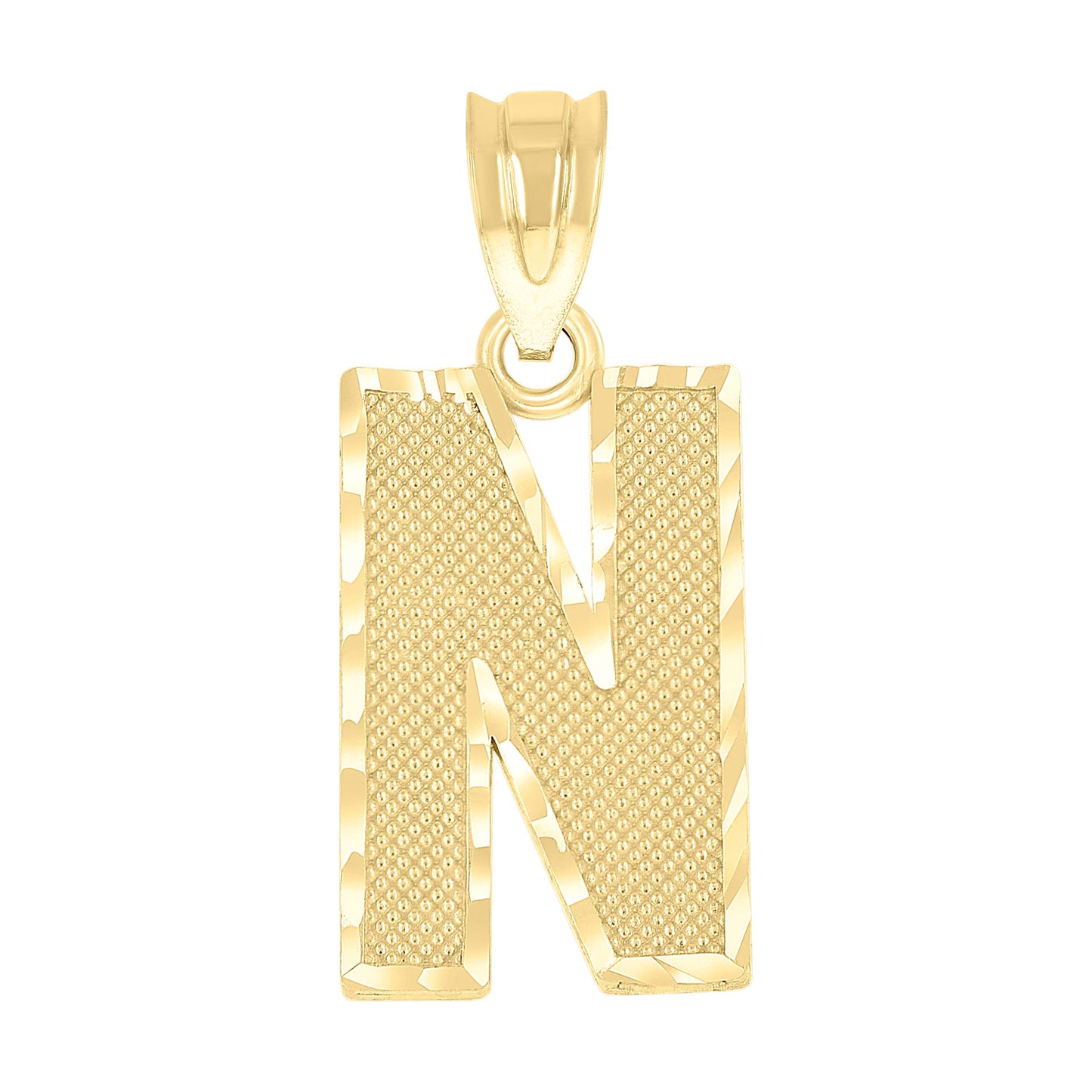 10k Yellow Gold Unisex Textured Initial Letter N Charm Pendant