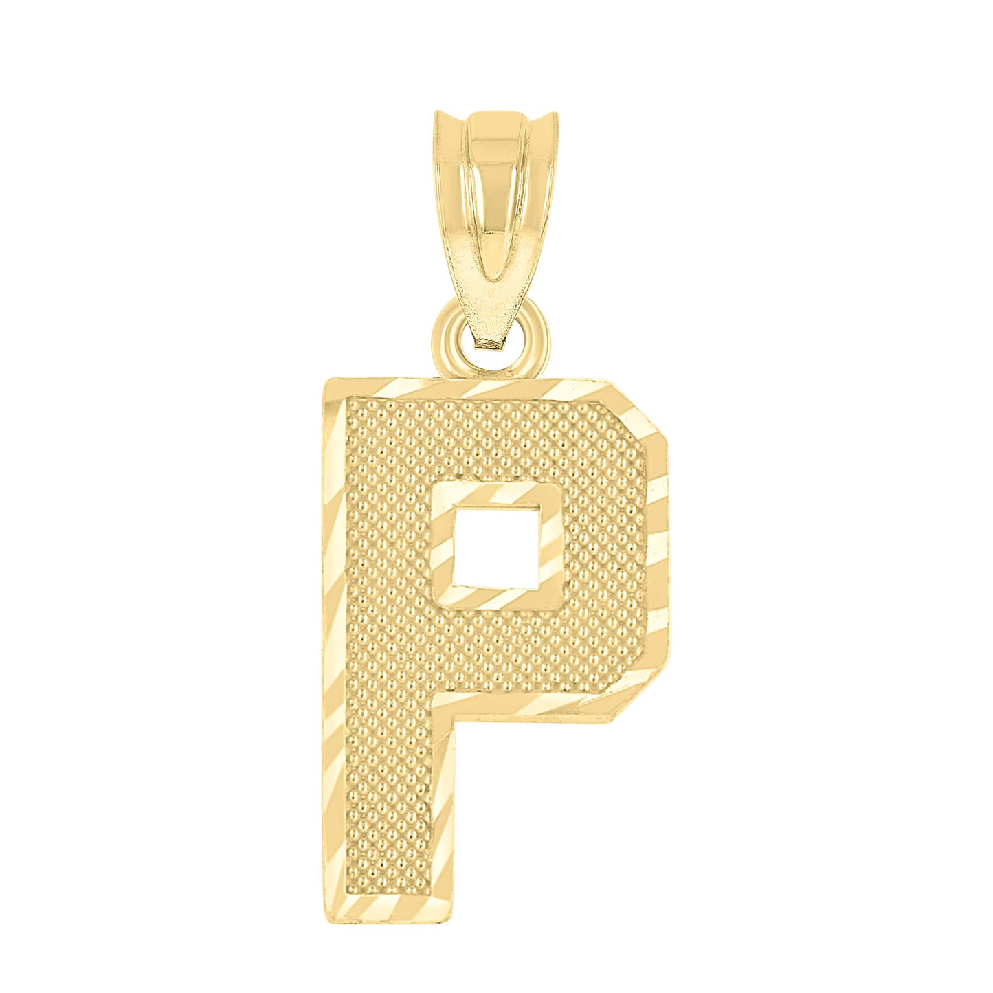 10k Yellow Gold Unisex Textured Initial Letter P Charm Pendant