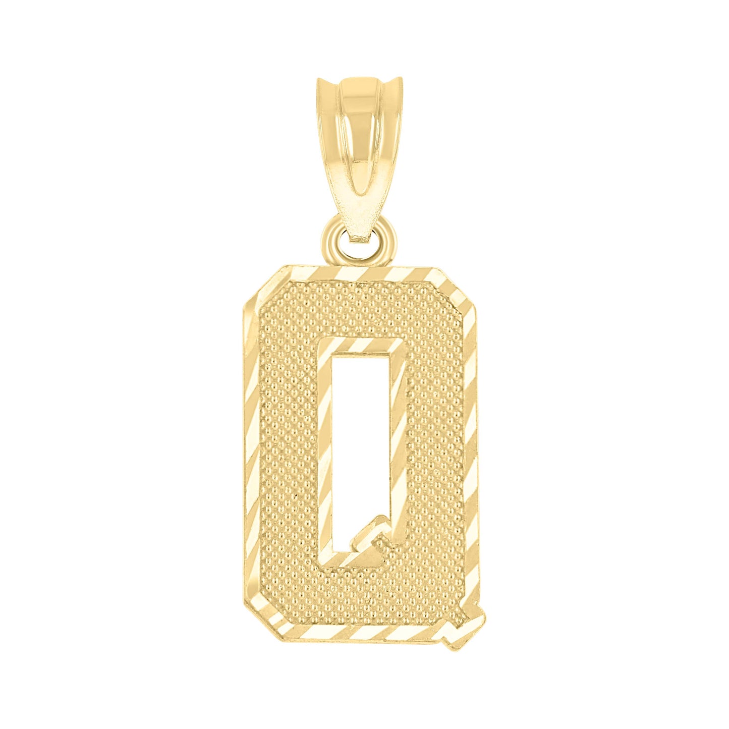 10k Yellow Gold Unisex Textured Initial Letter Q Charm Pendant