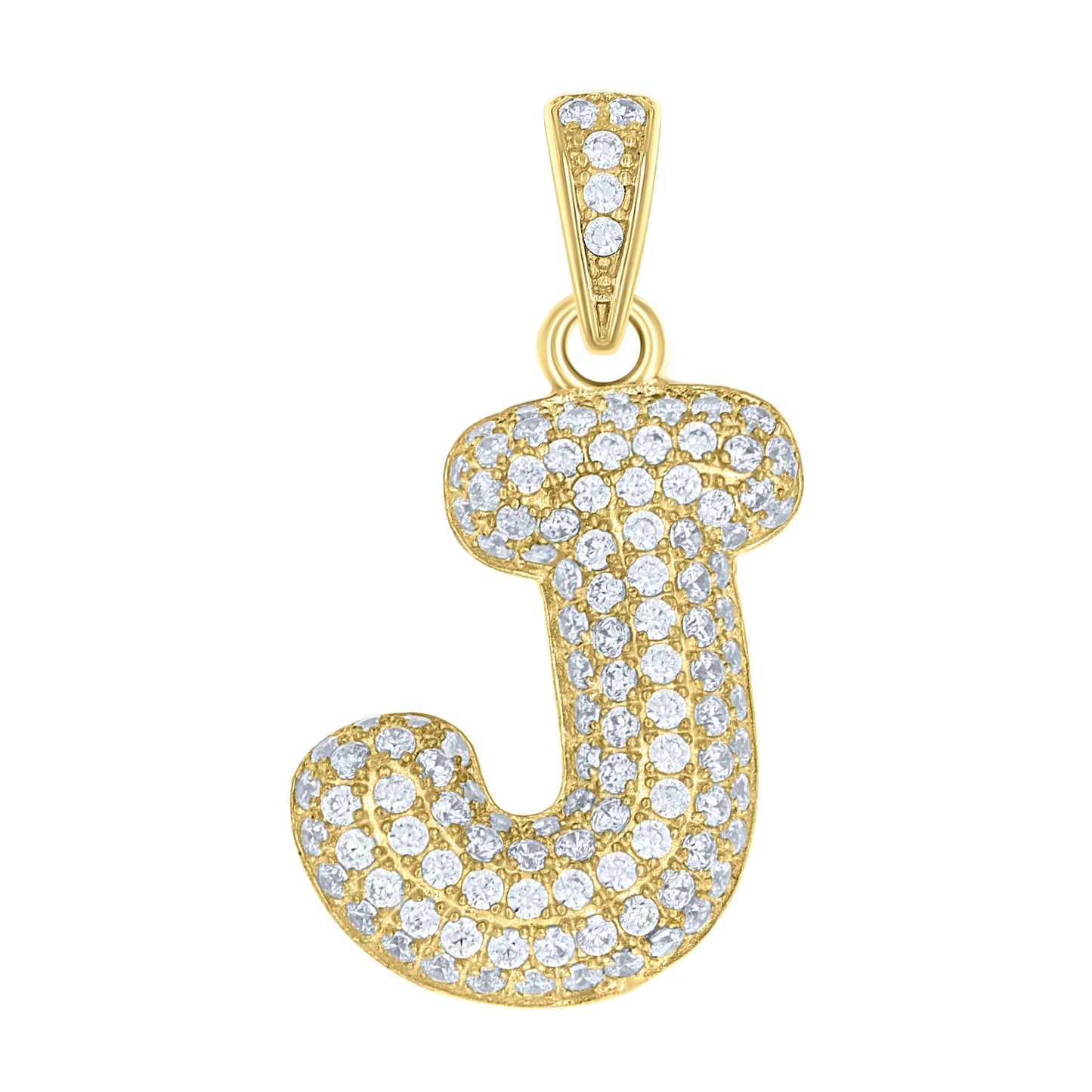 10k Yellow Gold Unisex Cubic Zirconia Bubble Initial Letter J Charm Pendant