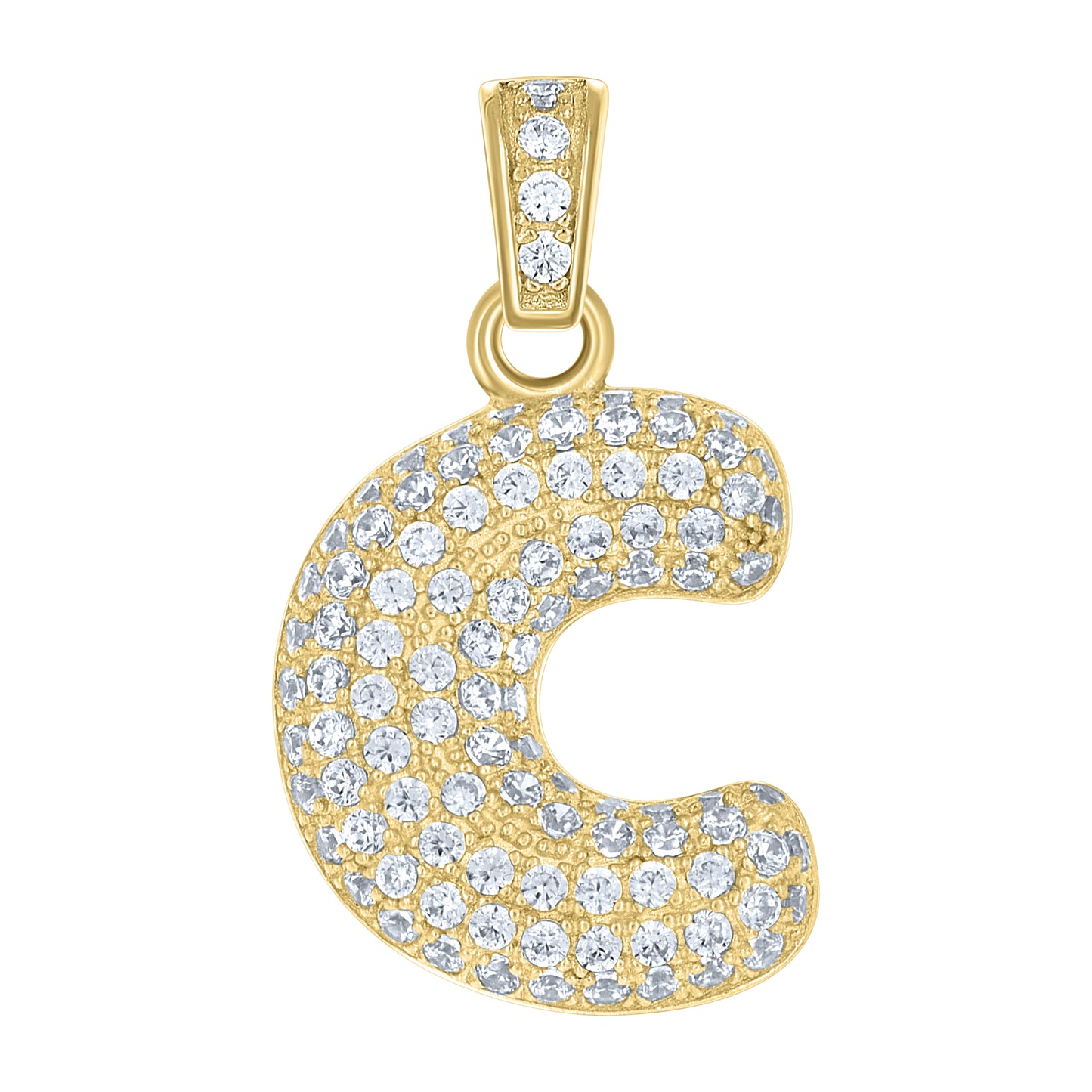10k Yellow Gold Unisex Cubic Zirconia Bubble Initial Letter C Charm Pendant