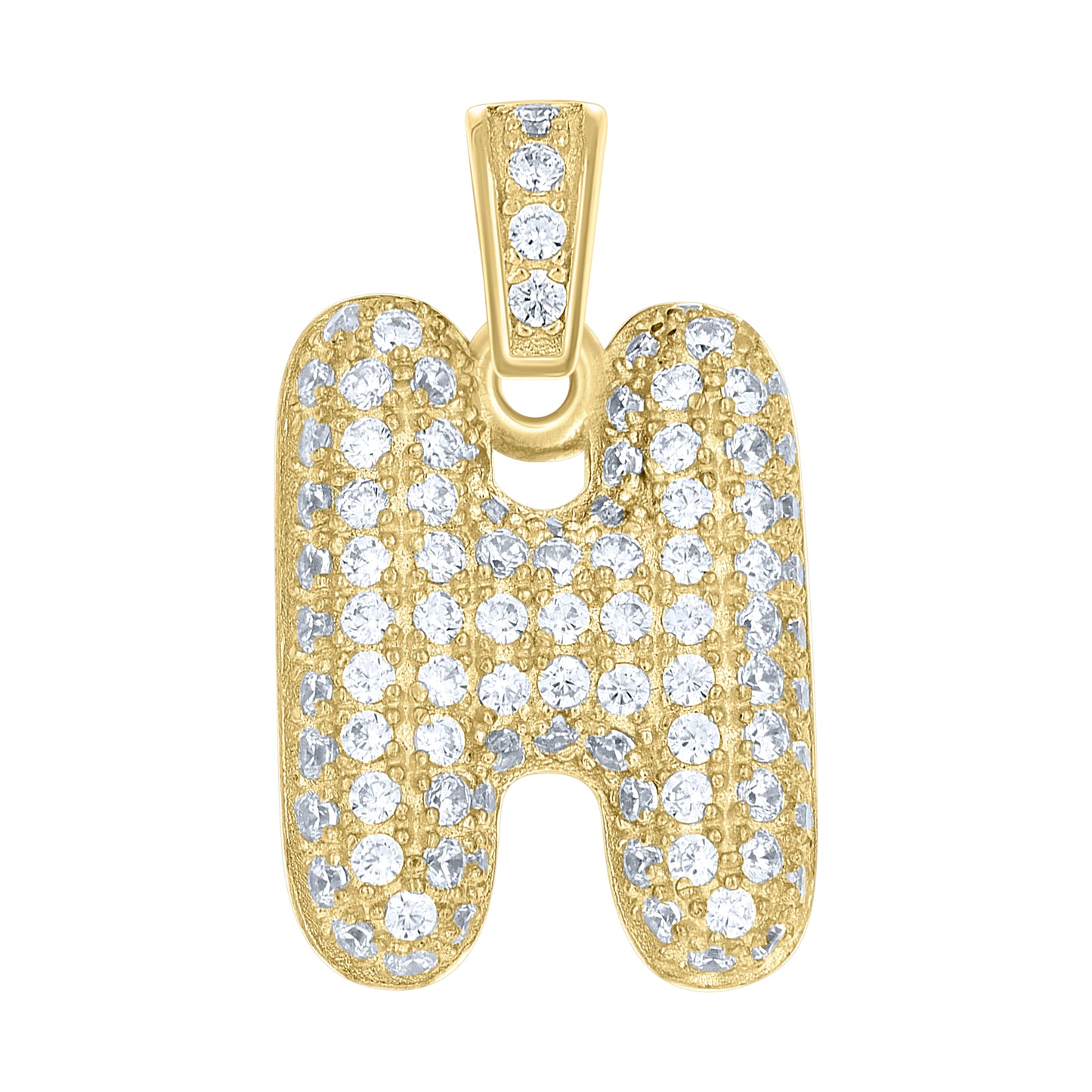 10k Yellow Gold Unisex Cubic Zirconia Bubble Initial Letter H Charm Pendant