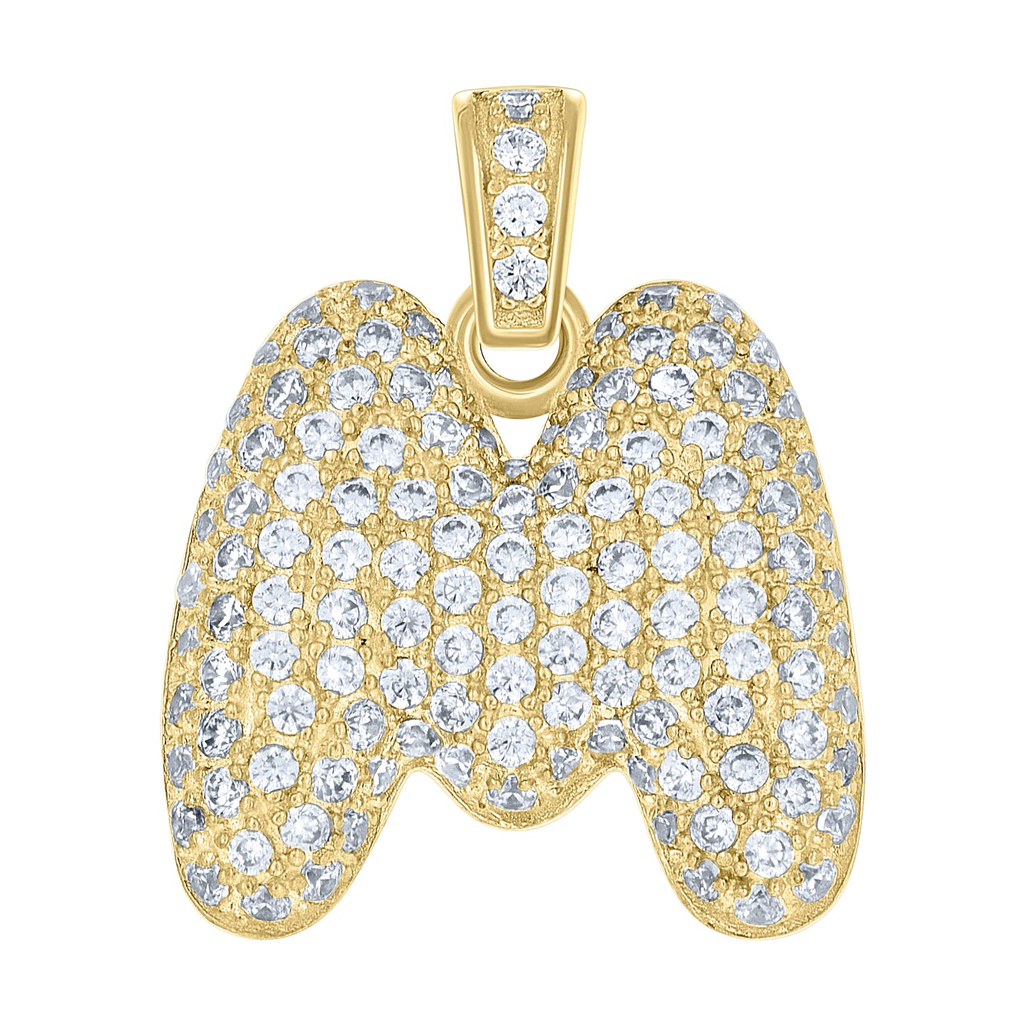 10k Yellow Gold Unisex Cubic Zirconia Bubble Initial Letter M Charm Pendant