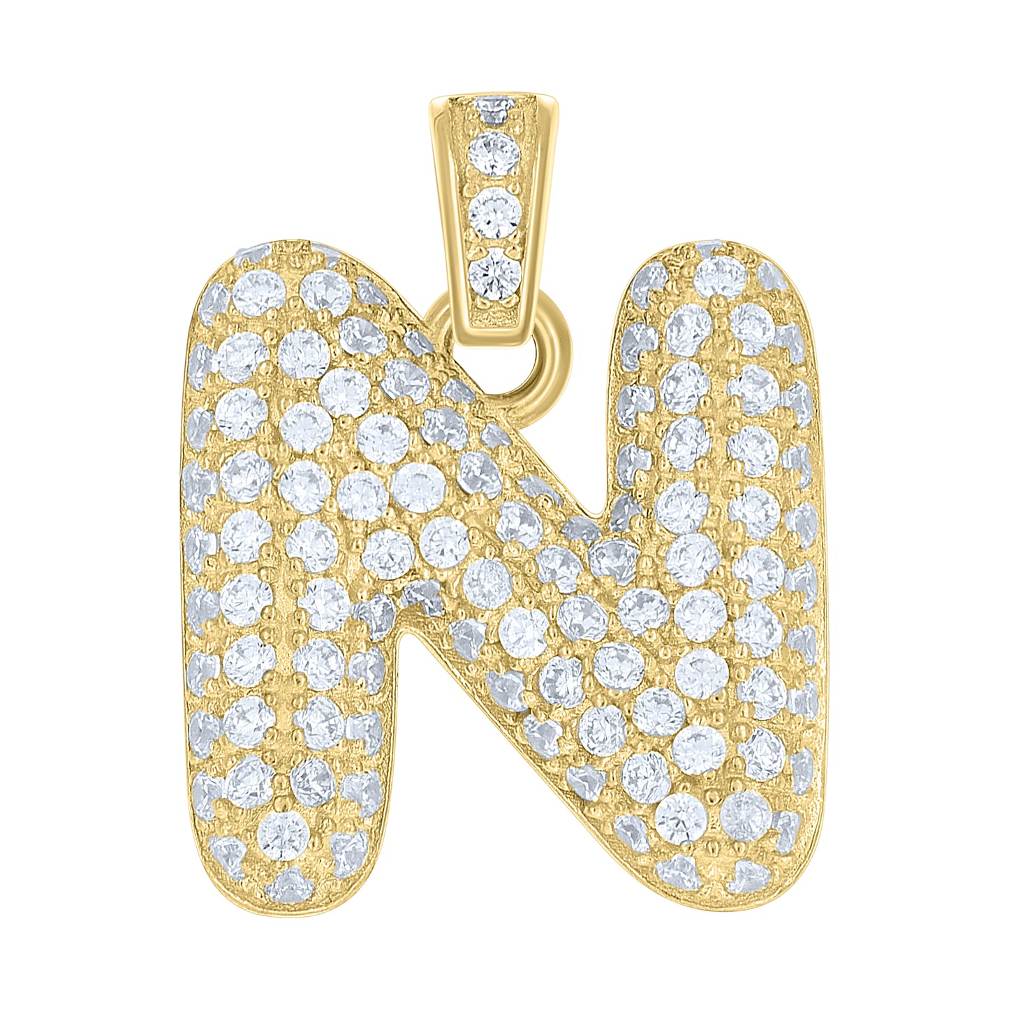 10k Yellow Gold Unisex Cubic Zirconia Bubble Initial Letter N Charm Pendant