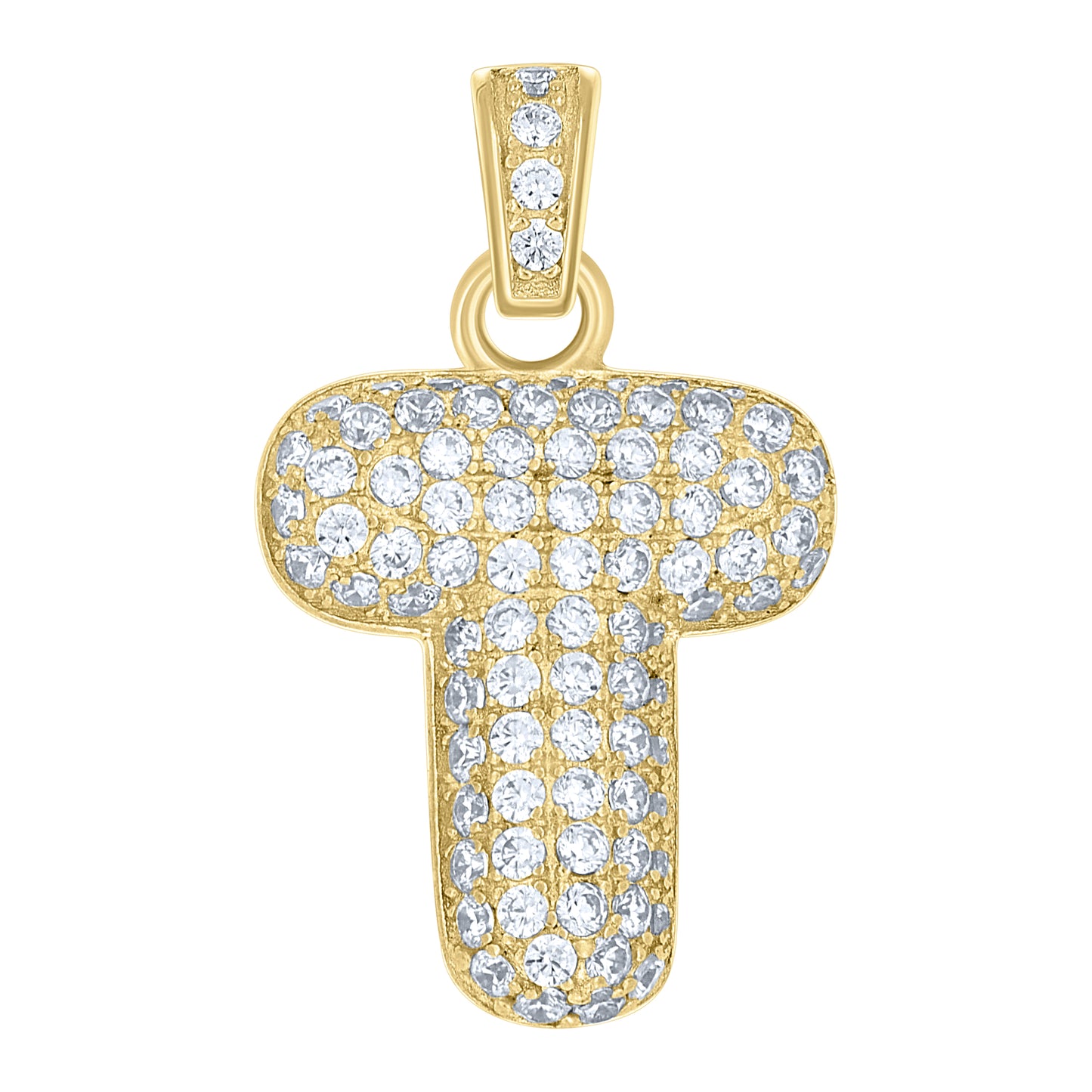 10k Yellow Gold Unisex Cubic Zirconia Bubble Initial Letter T Charm Pendant
