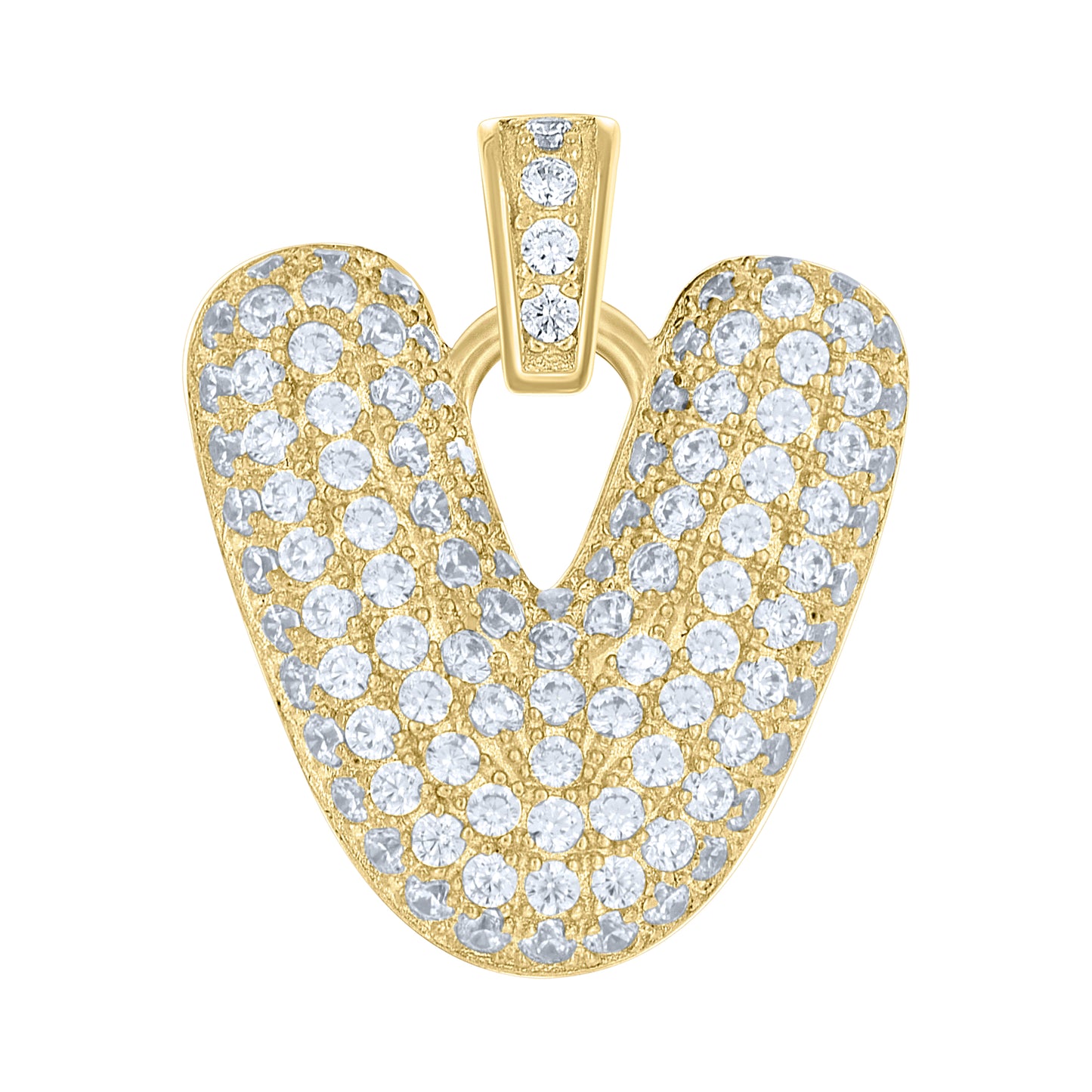10k Yellow Gold Unisex Cubic Zirconia Bubble Initial Letter V Charm Pendant