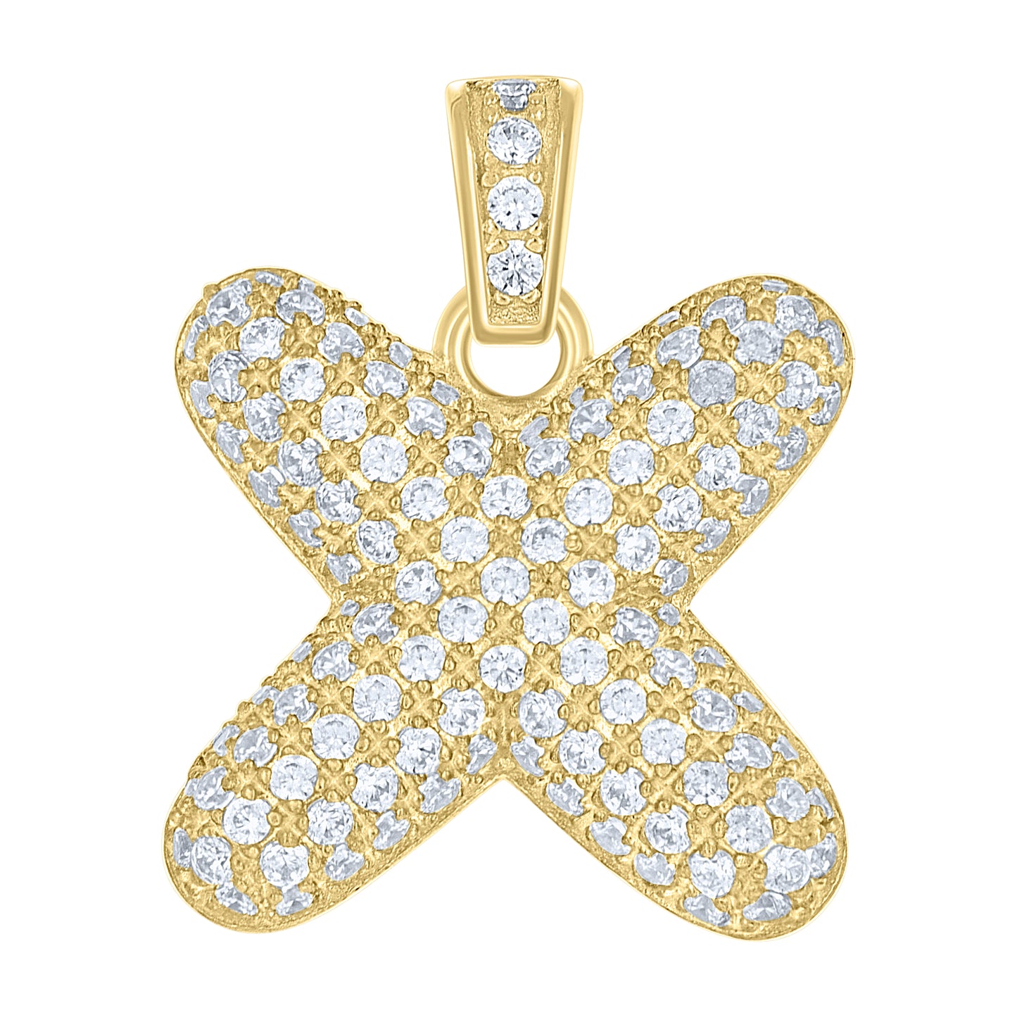 10k Yellow Gold Unisex Cubic Zirconia Bubble Initial Letter X Charm Pendant