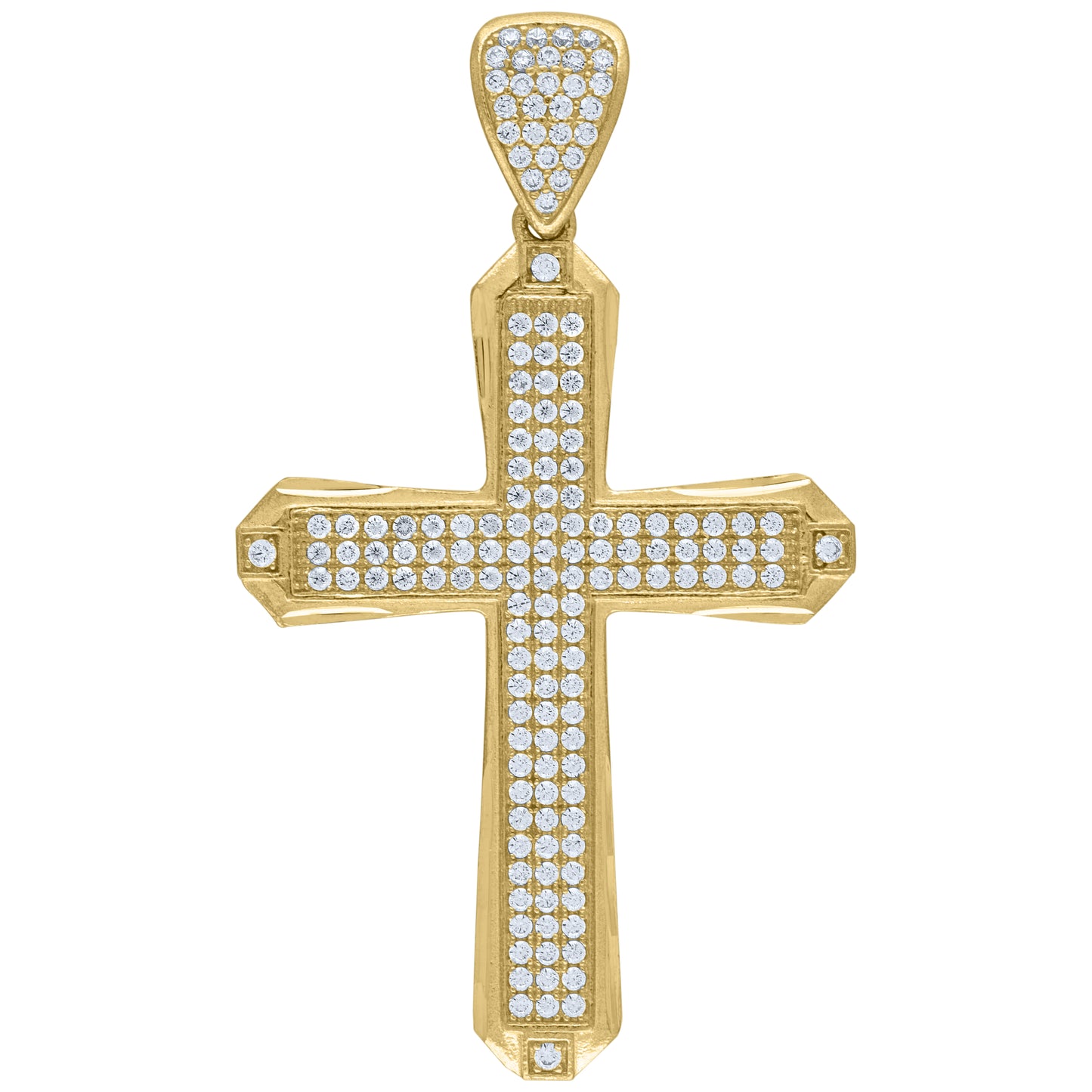 10k Yellow Gold Mens Cubic Zirconia Cross Religious Charm Pendant