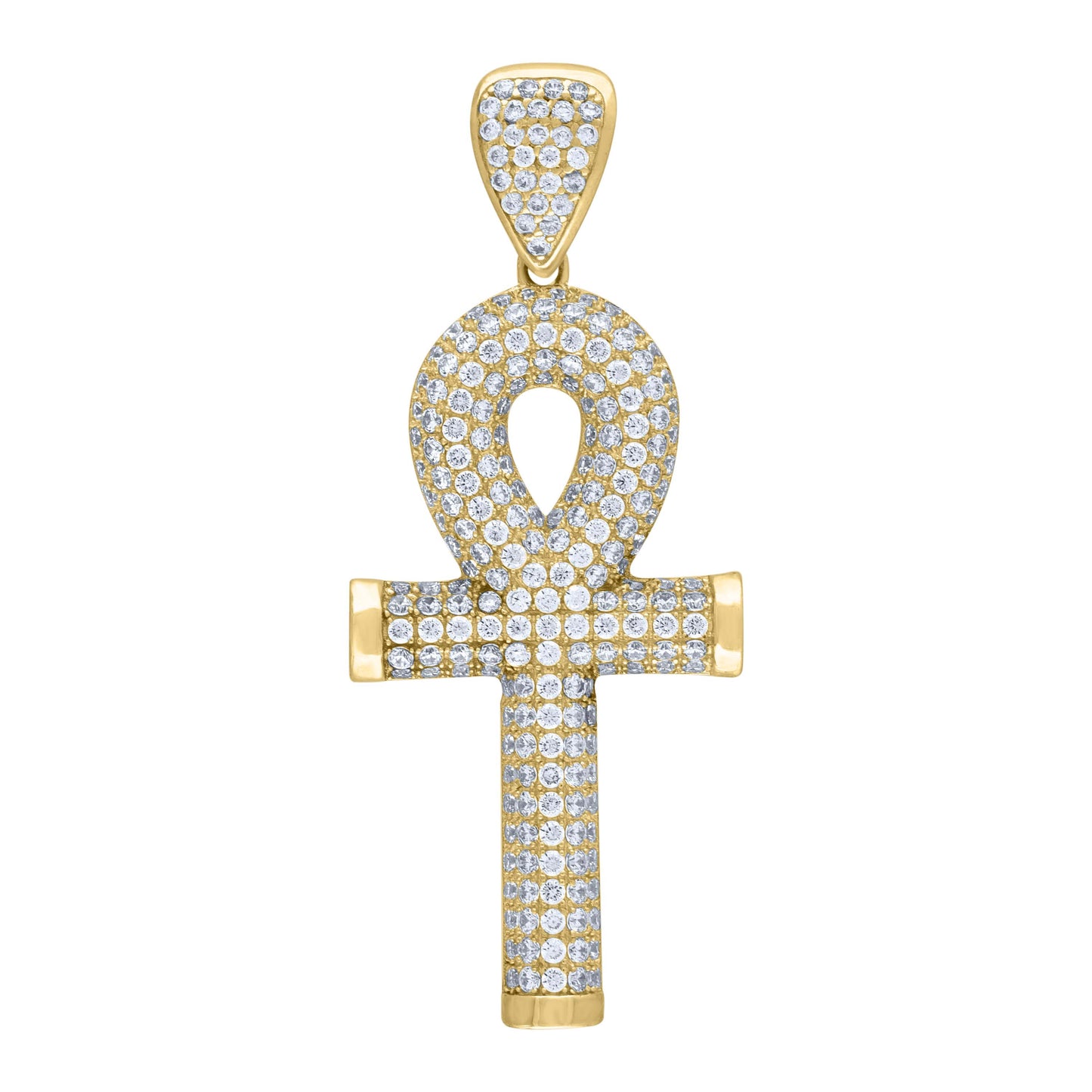 10k Yellow Gold Mens Cubic Zirconia Egyptian Ankh Cross Religious Charm Pendant