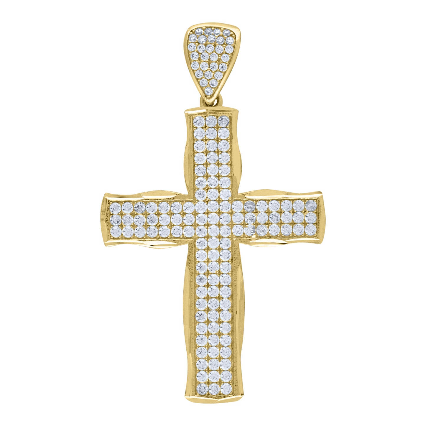 10k Yellow Gold Mens Cubic Zirconia Cross Religious Charm Pendant