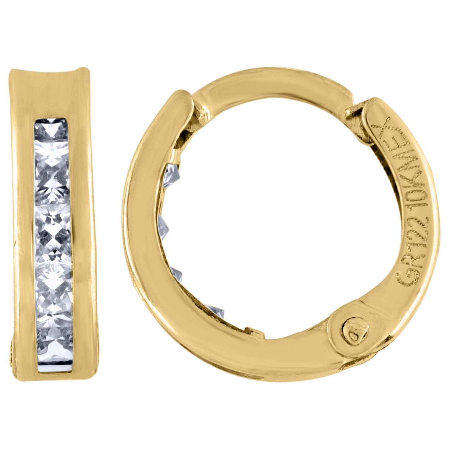 10k Yellow Gold Womens Princess-Cut Cubic Zirconia Huggie Hoop Earrings