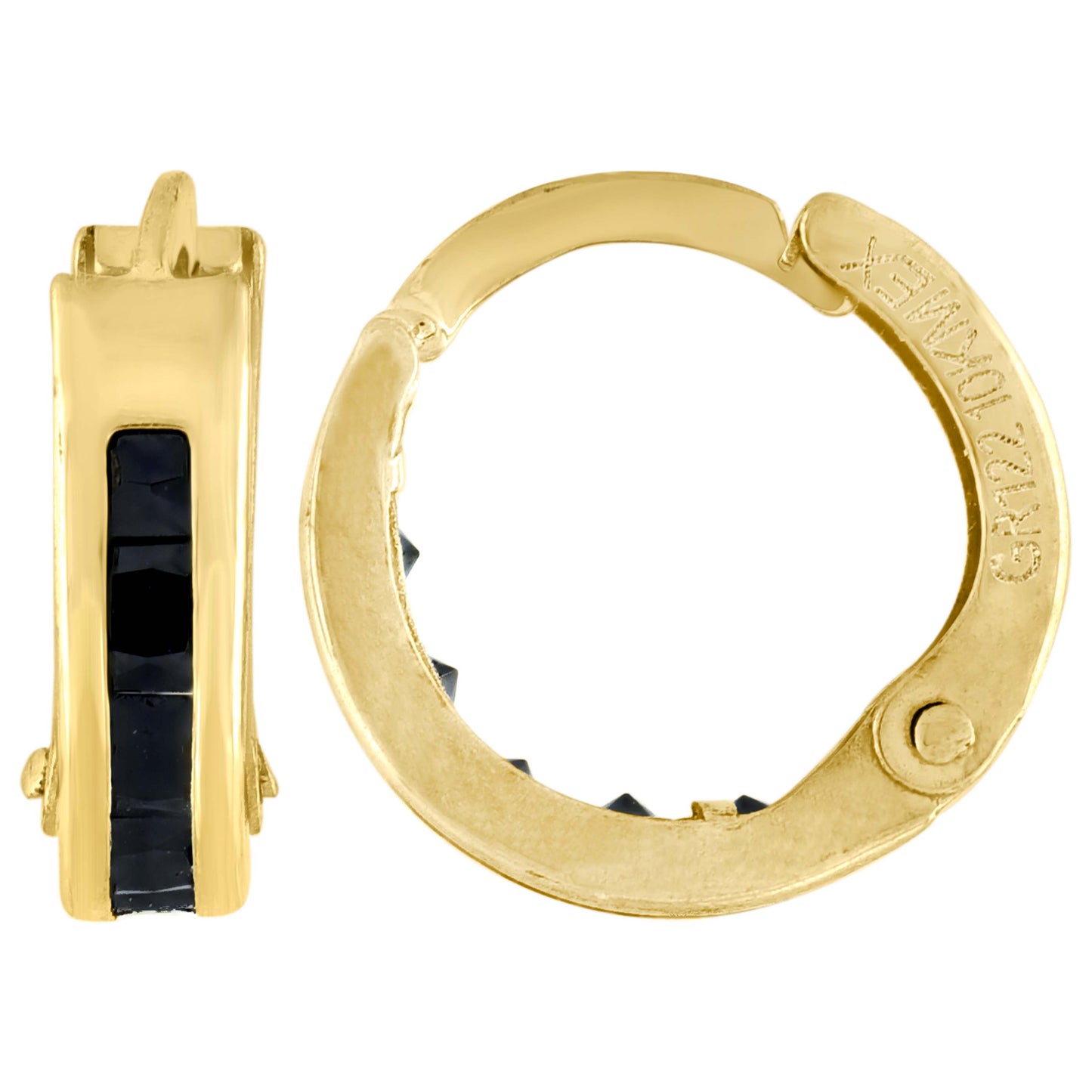 10k Yellow Gold Womens Princess-Cut Black Cubic Zirconia Huggie Hoop Earrings