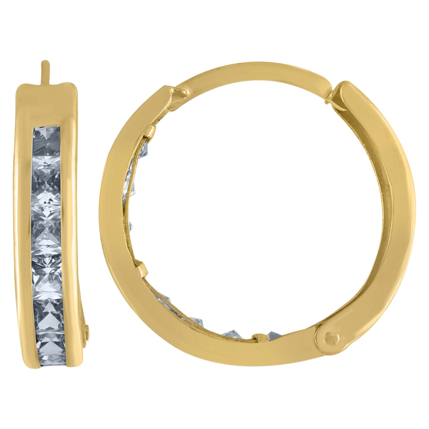 10k Yellow Gold Womens Princess-Cut Cubic Zirconia Huggie Hoop Earrings