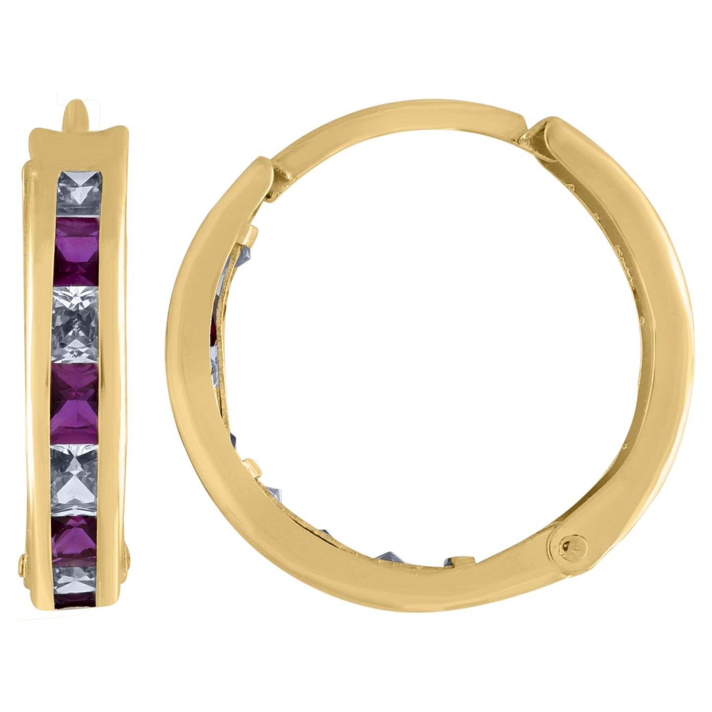 10k Yellow Gold Womens Princess-Cut Purple Cubic Zirconia Huggie Hoop Earrings
