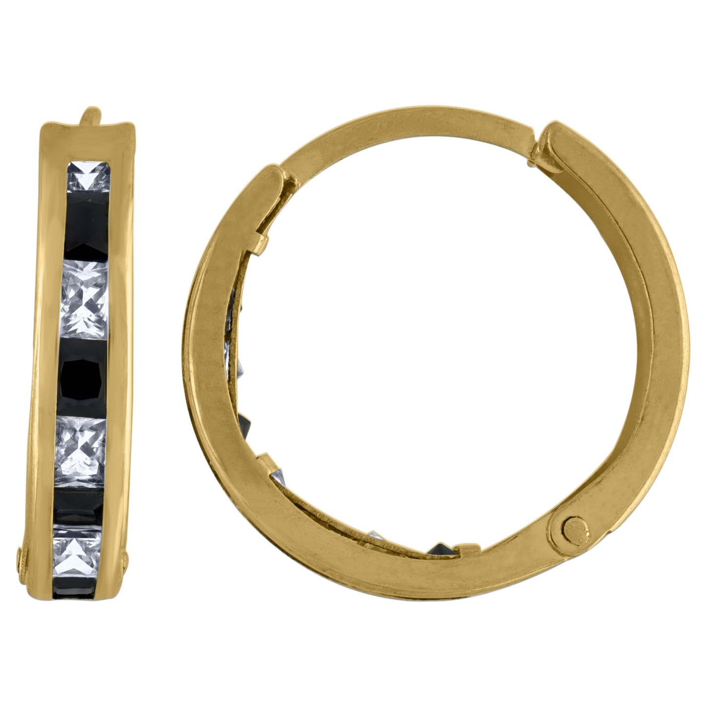 10k Yellow Gold Womens Princess-Cut Black Cubic Zirconia Huggie Hoop Earrings