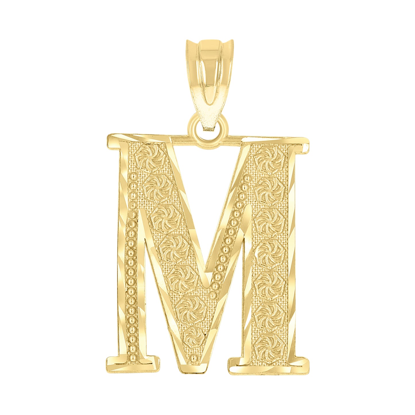 10k Yellow Gold Unisex Diamond Cut Initial Letter M Charm Pendant