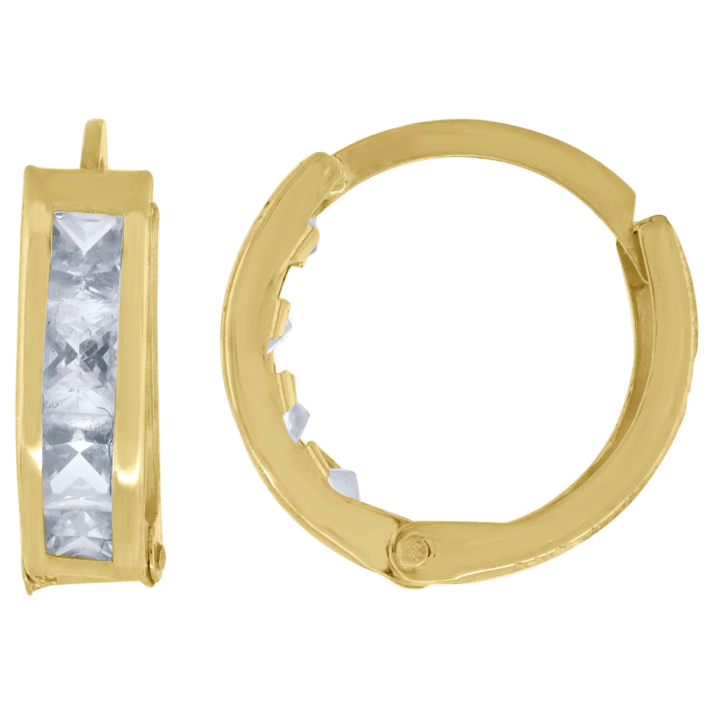 10k Yellow Gold Womens Princess-Cut Cubic Zirconia Huggie Hoop Earrings
