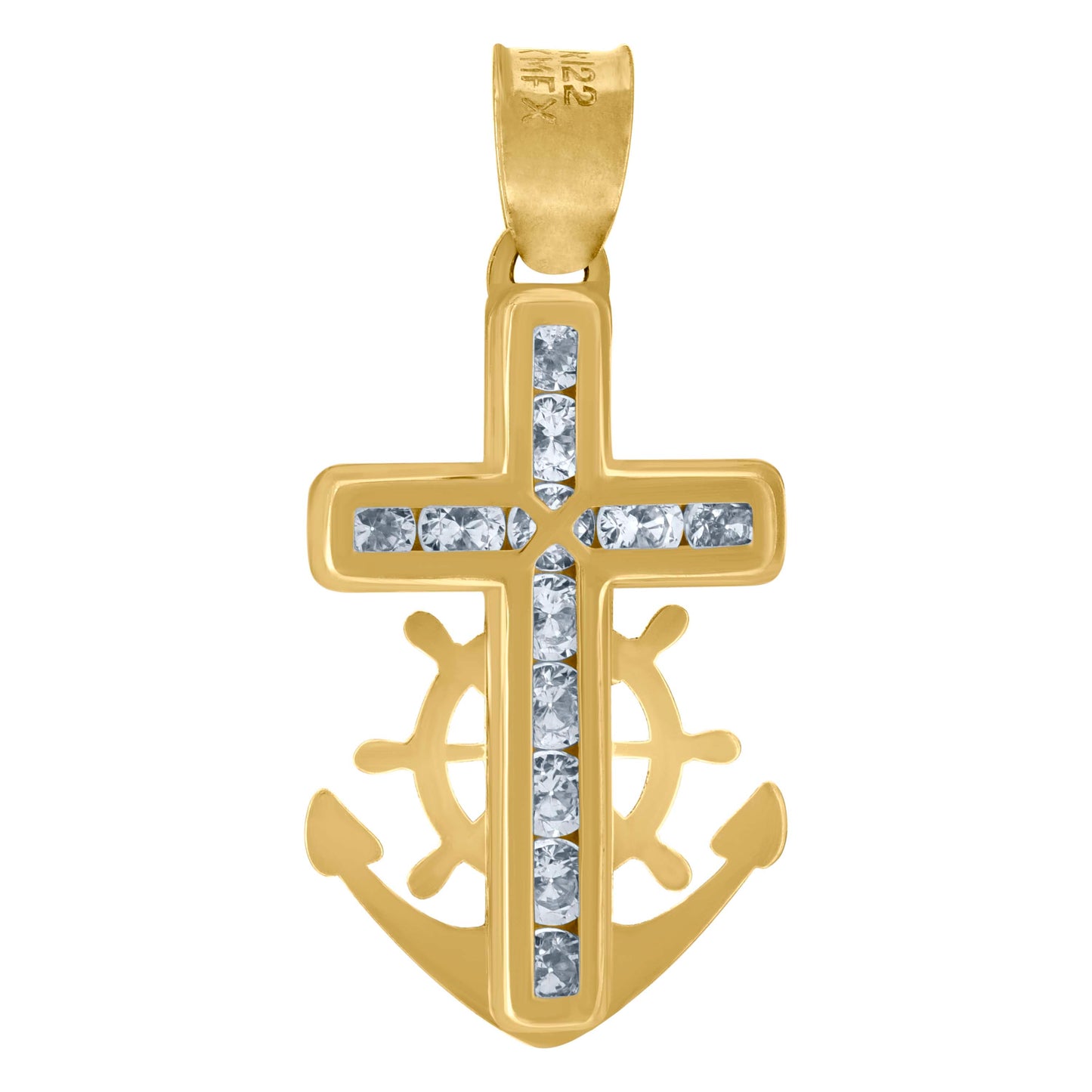 10kt Yellow Gold Unisex Cubic-Zirconia Polished Finish Anchor Cross Religious Charm Pendant