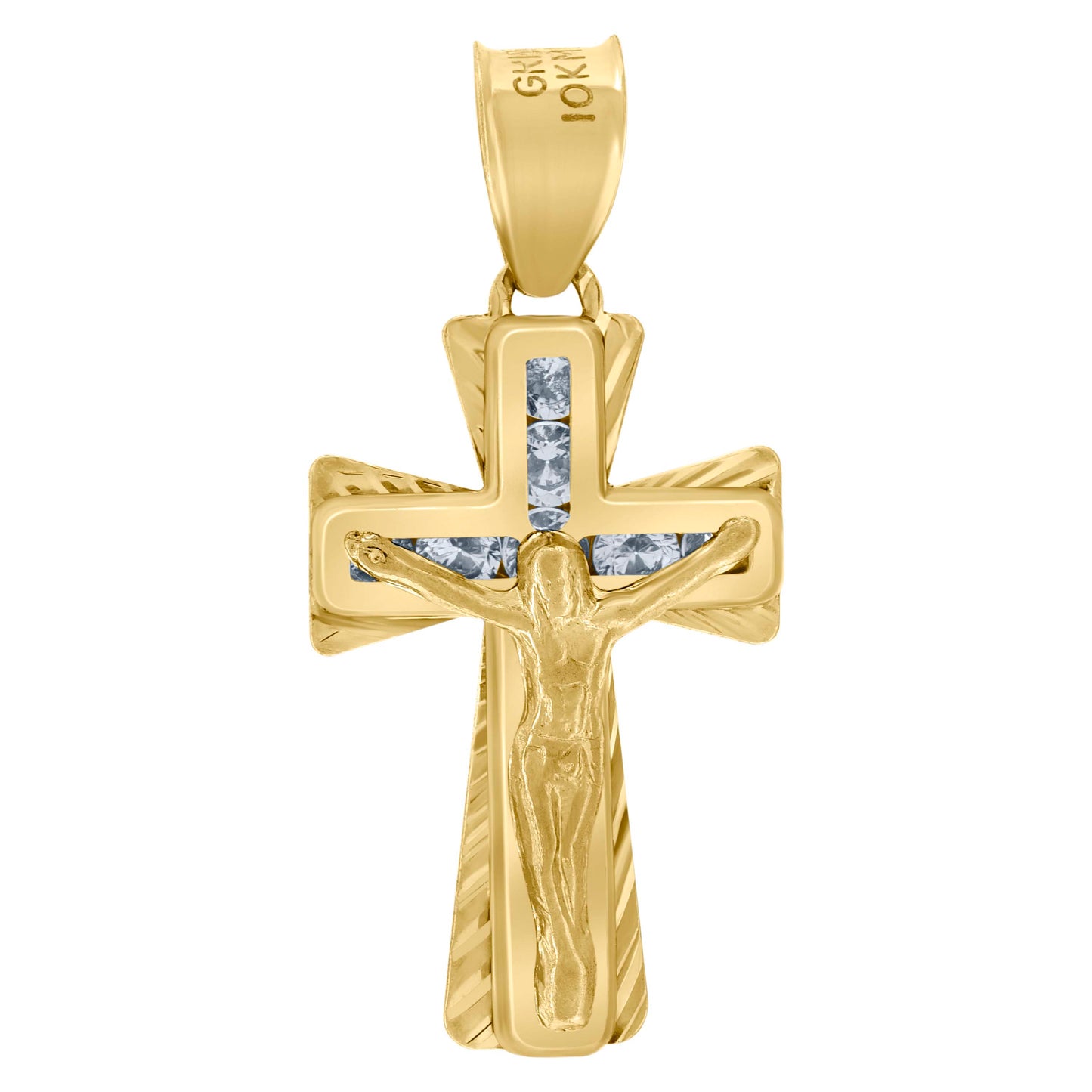 10kt Yellow Gold Unisex Cubic-Zirconia Textured Crucifix Cross Religious Charm Pendant