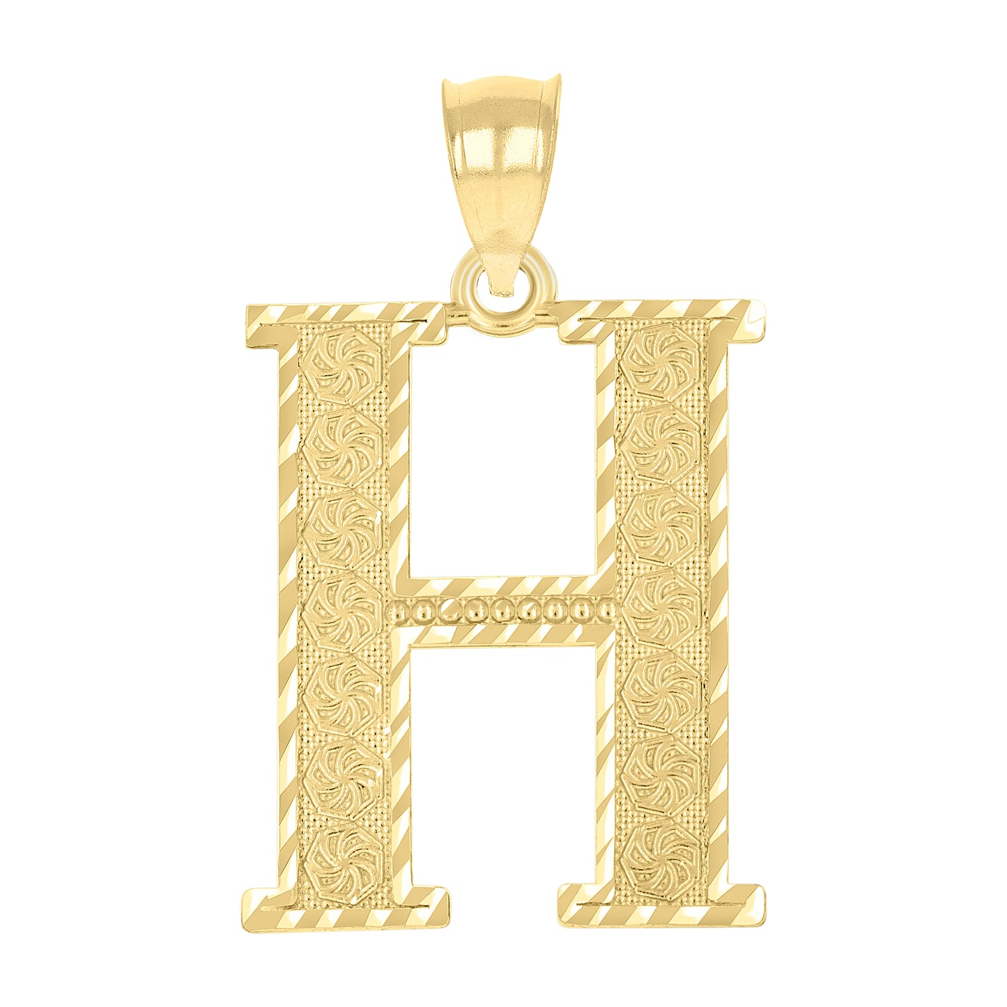 10k Yellow Gold Unisex Diamond Cut Initial Letter H Charm Pendant