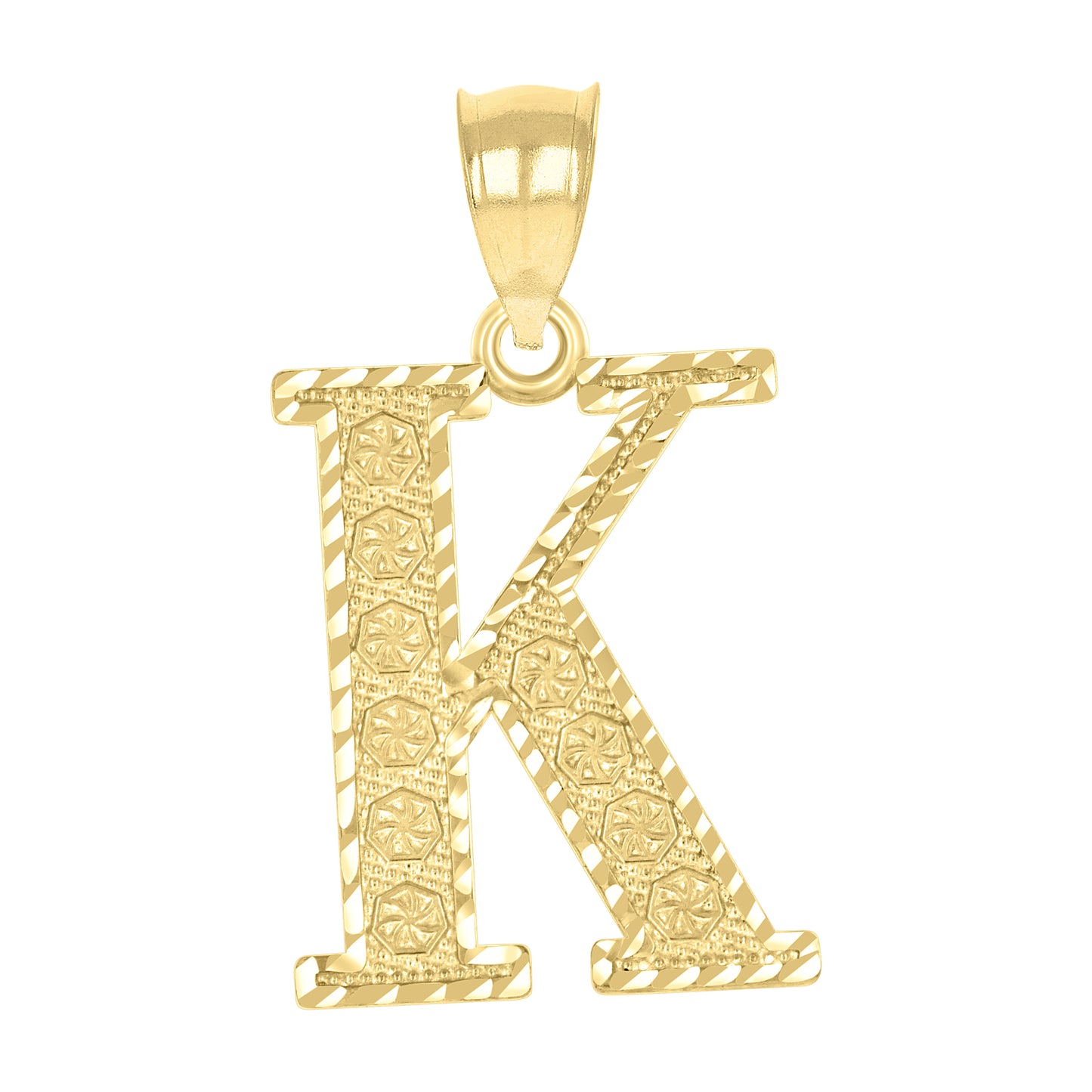 10k Yellow Gold Unisex Diamond Cut Initial Letter K Charm Pendant