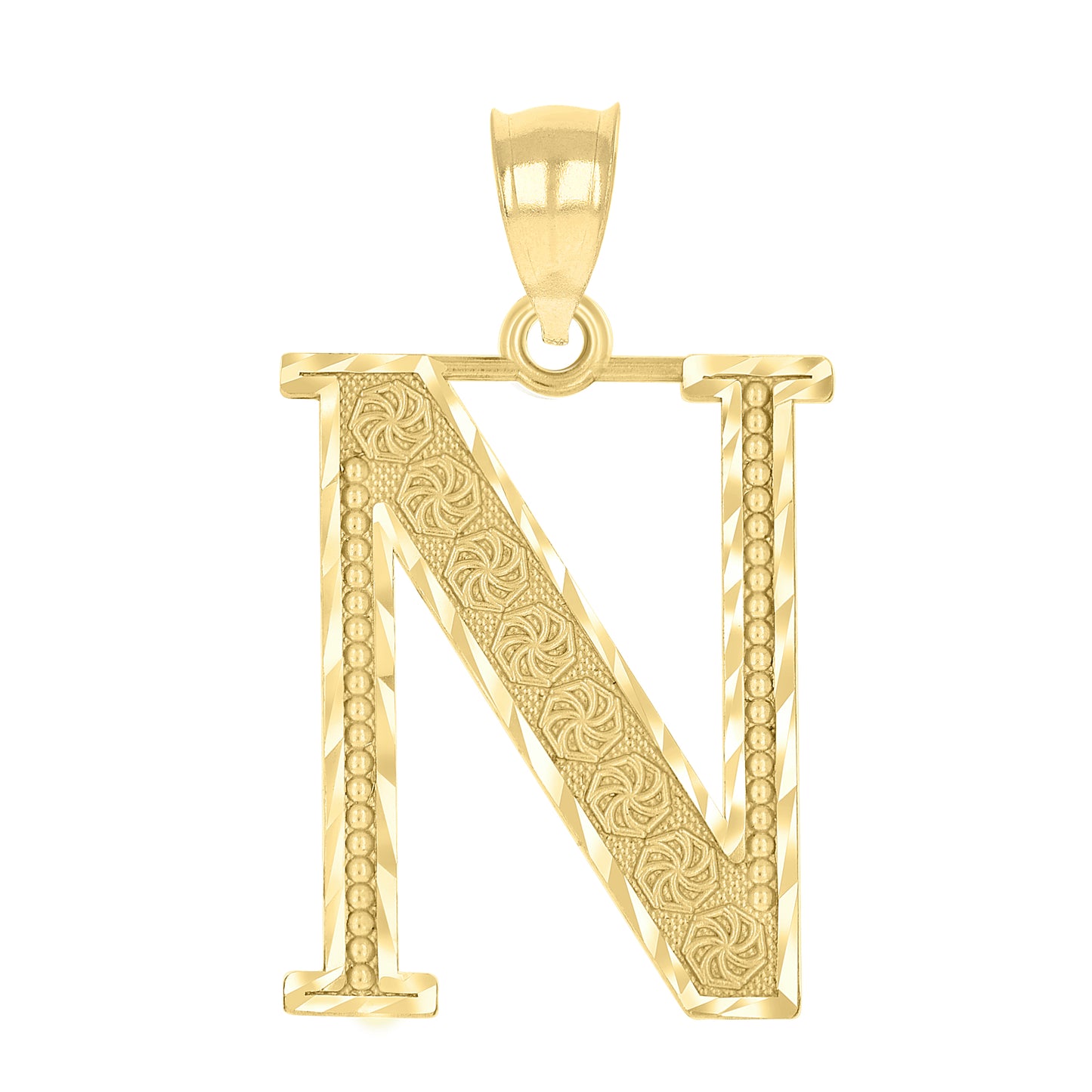 10k Yellow Gold Unisex Diamond Cut Initial Letter N Charm Pendant