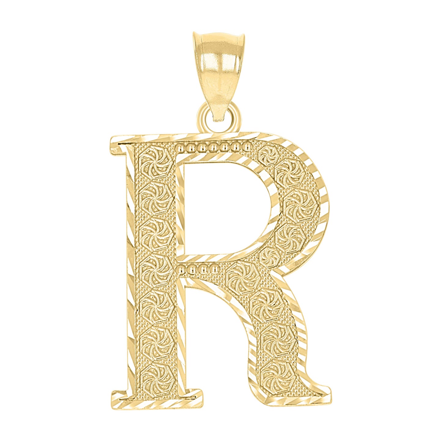 10k Yellow Gold Unisex Diamond Cut Initial Letter R Charm Pendant